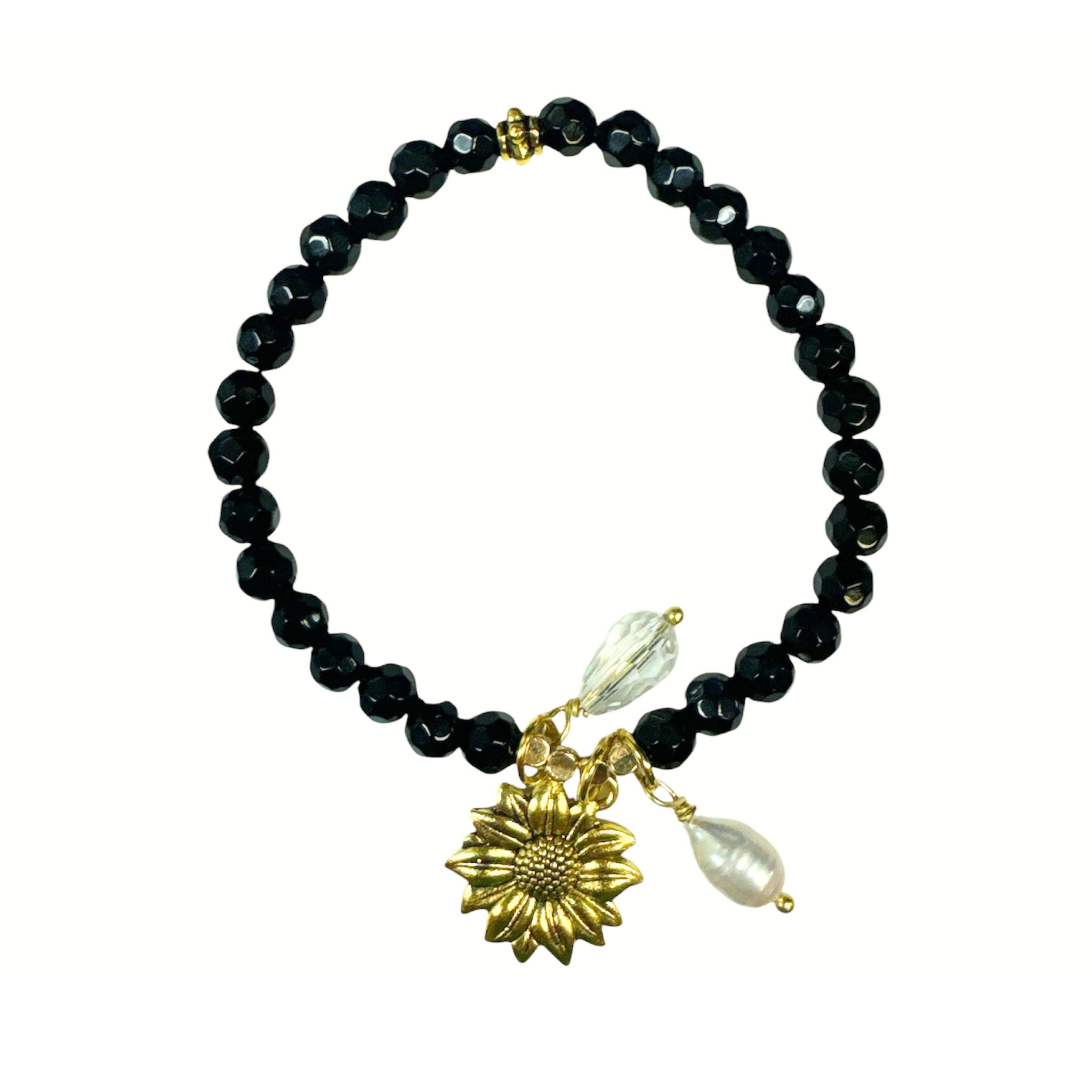 Black Onyx Sunflower Bracelet