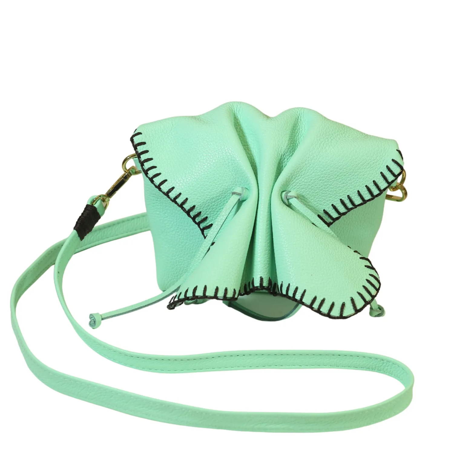 Mini butterfly crossbody bag by Carlos Falchi with colorful butterfly pattern and slim strap, stylish and compact accessory.