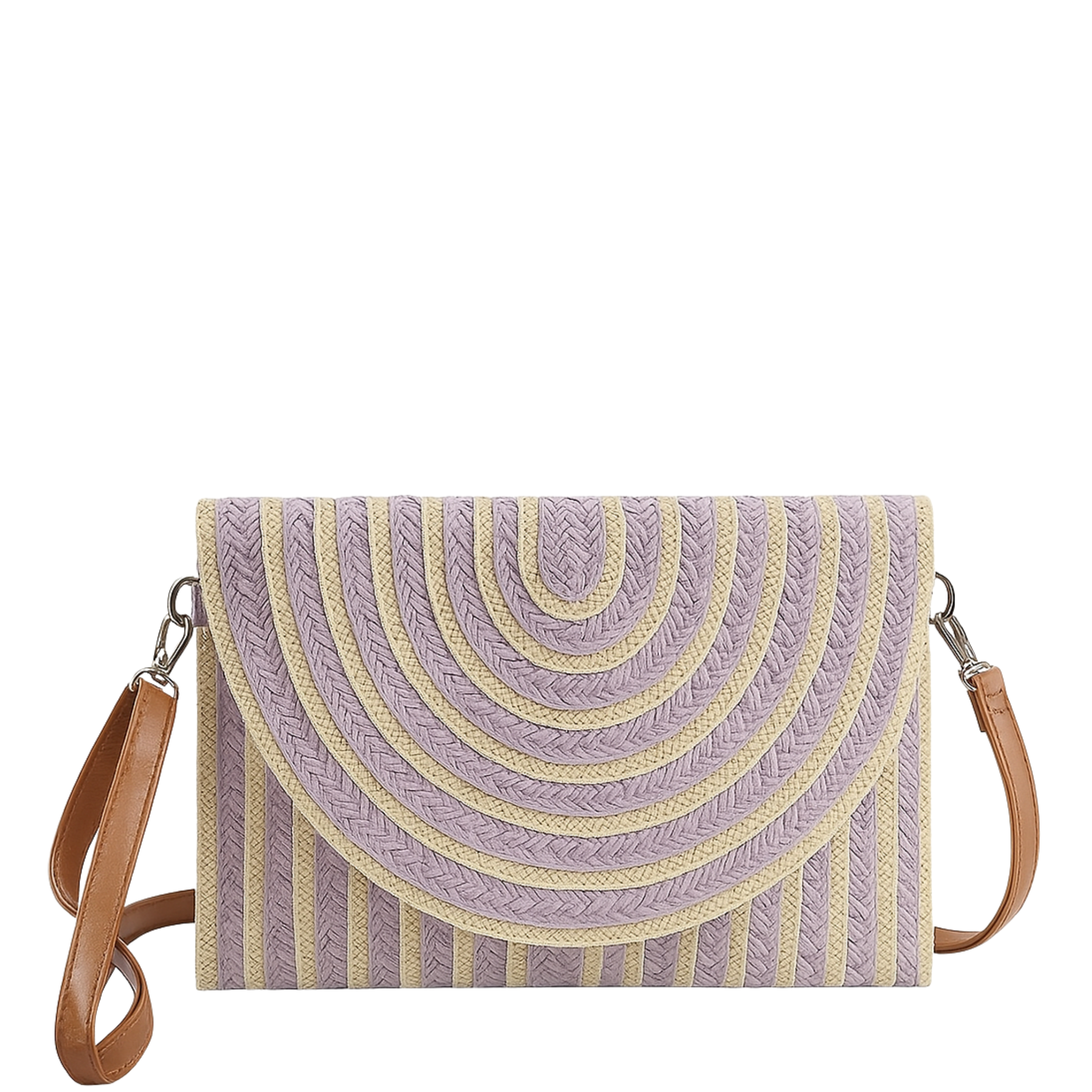 Color striped two-tone straw clutch and crossbody bag by 3AM BY H&D ACCESSORIES, showcasing vibrant patterns and textures.