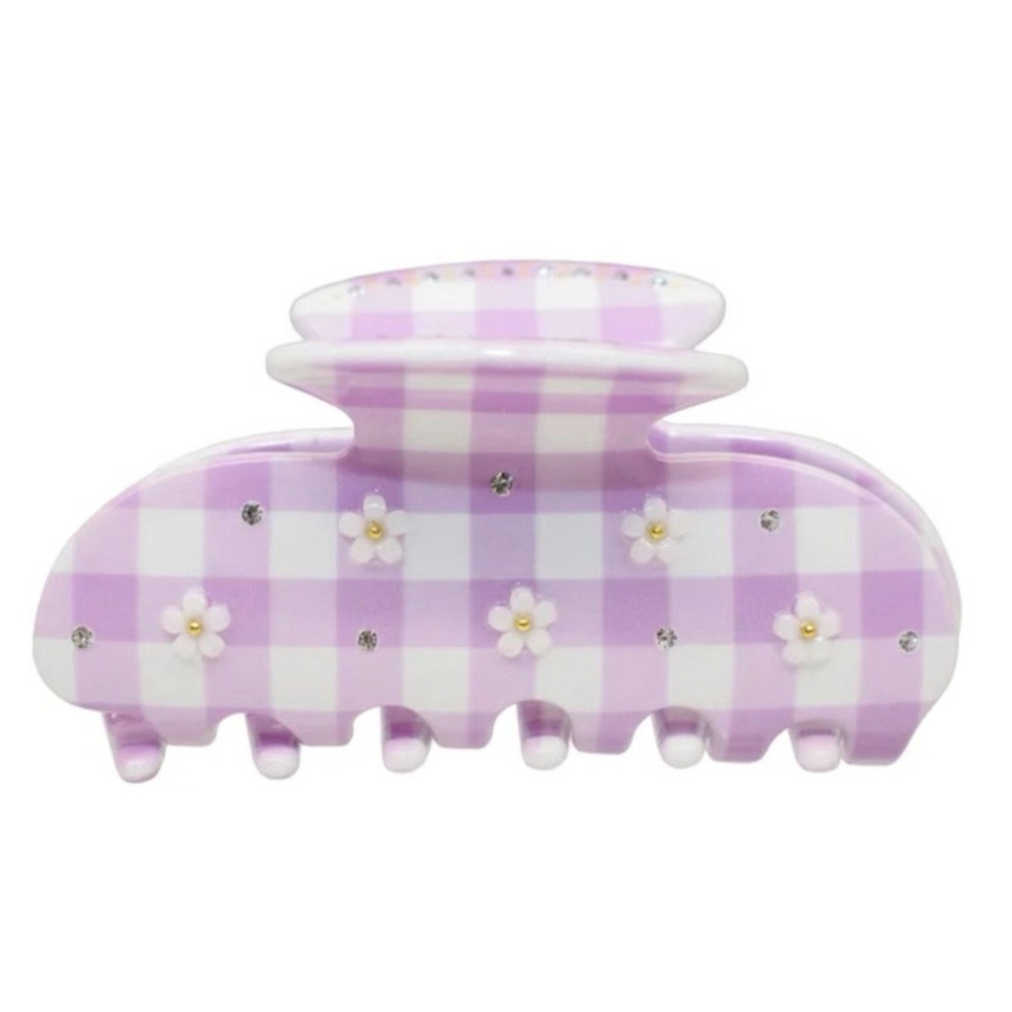 Private label gingham daisy hairclip with a floral design, perfect for adding a charming touch to hairstyles.