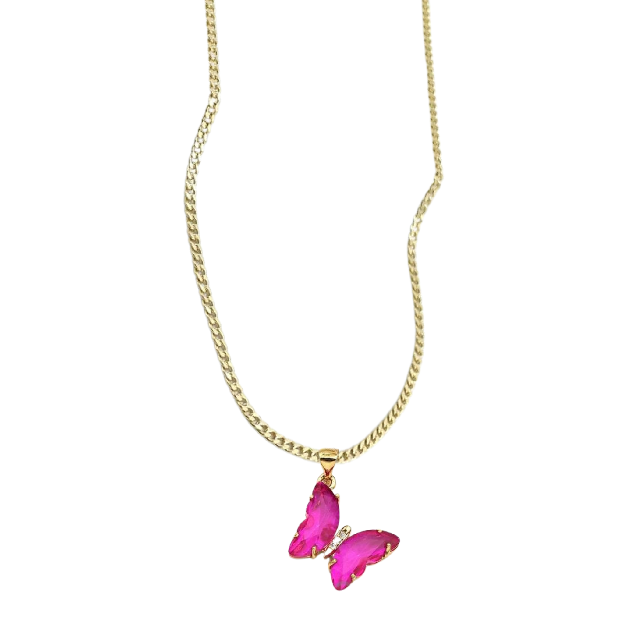 Glass Butterfly Gold Chain Necklace