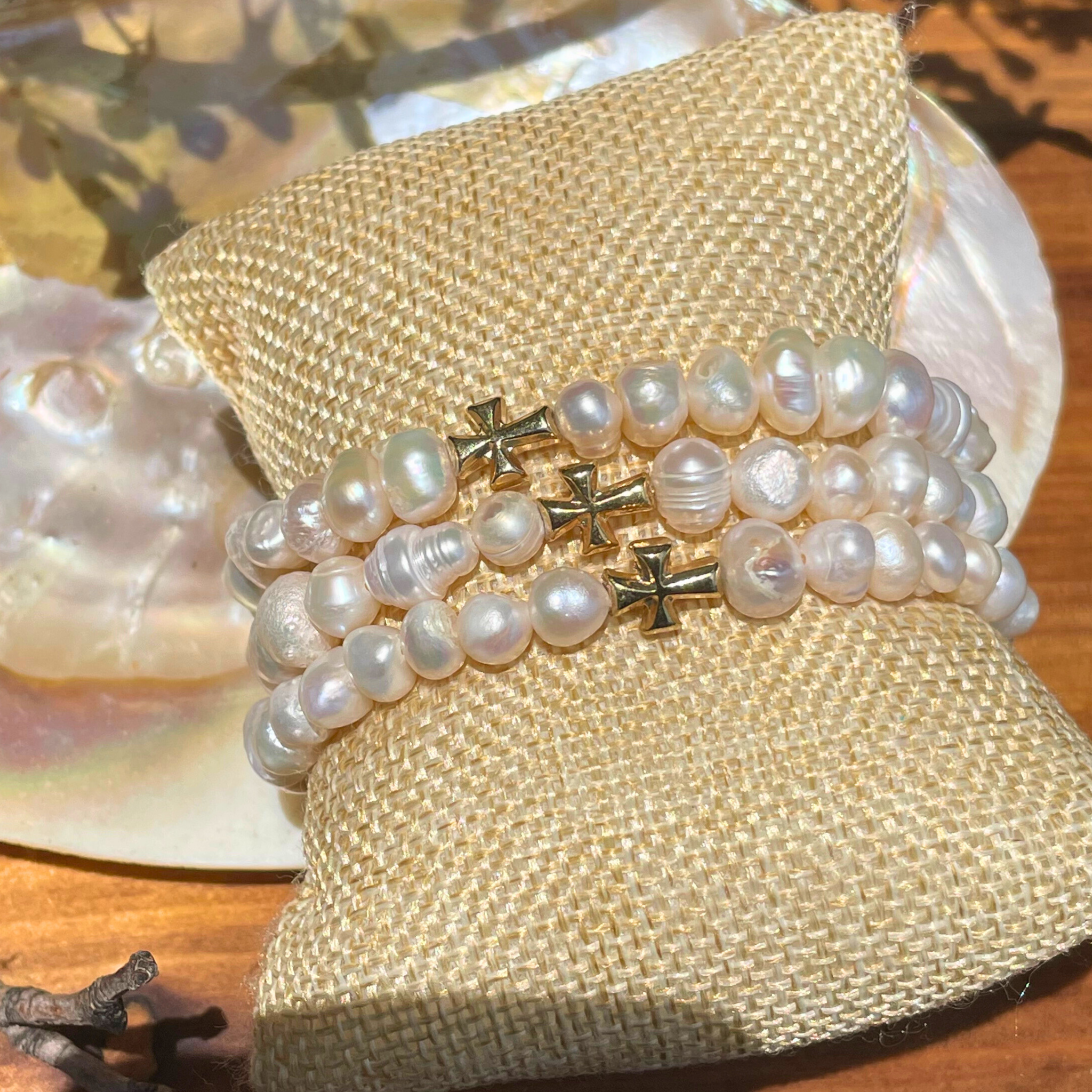 Freshwater Pearl & Cross Bracelets