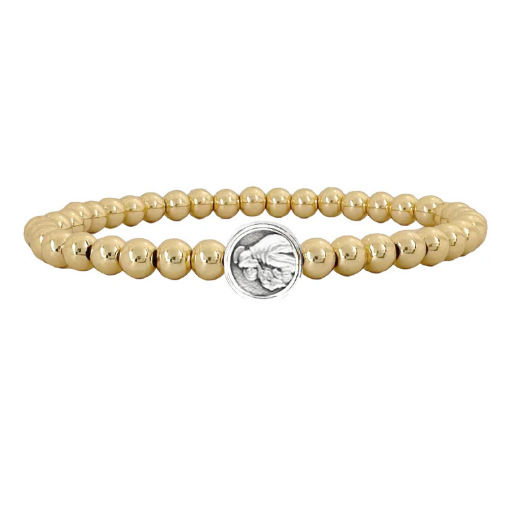 Beaded bracelet featuring Saint Anthony charm by love lisa, showcasing intricate beads and a spiritual design.