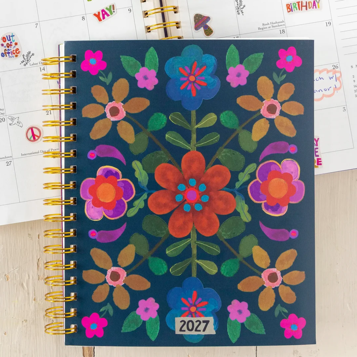 2026-27 17 Month Planner - Teal Folk Flower