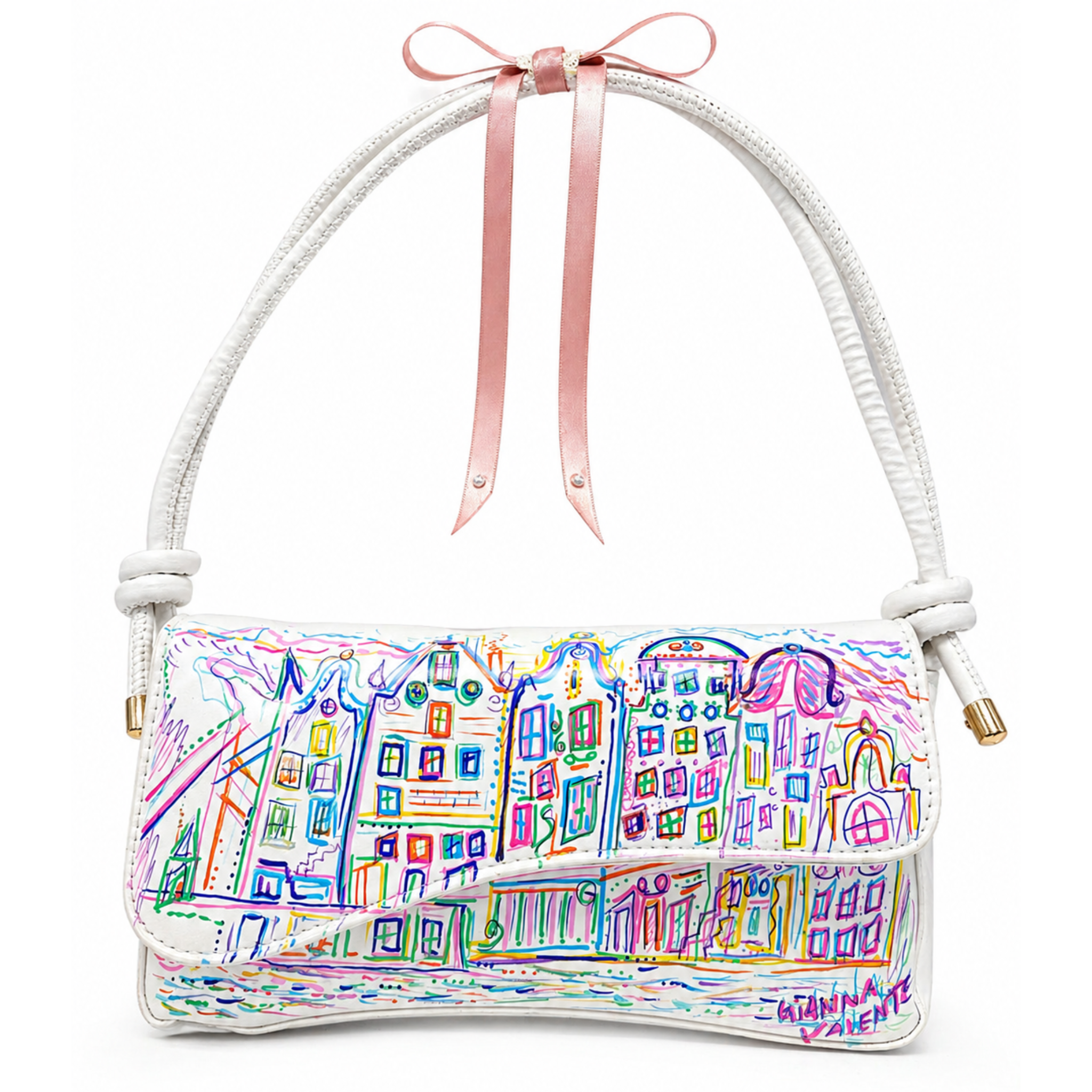 Gianna Valente x Lets Bag It The Parisienne Sketch Shoulder Bag in neutral tones with artistic design and adjustable strap.
