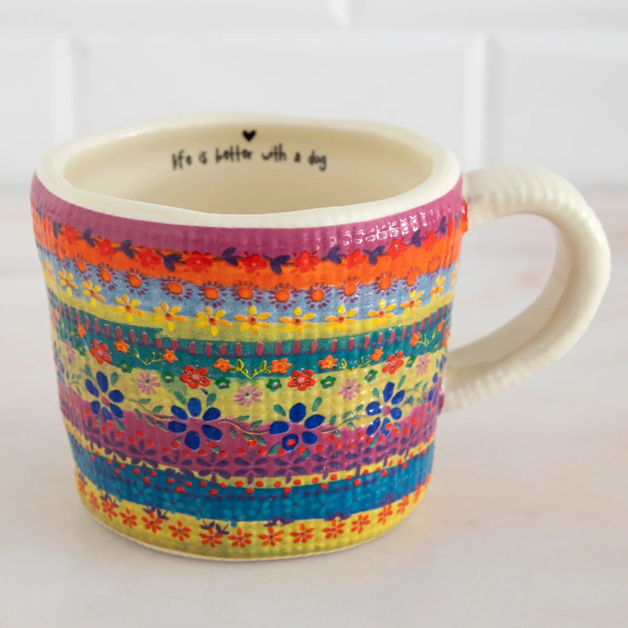 Natural Life Peek-A-Boo Coffee Mug featuring a playful dog design, ceramic mug perfect for coffee or tea enjoyment.