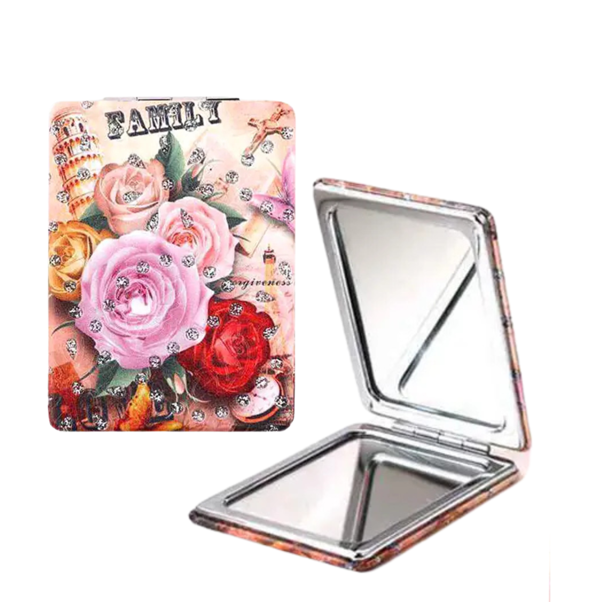 12PCS - Rose Printed Cosmetic Mirrors