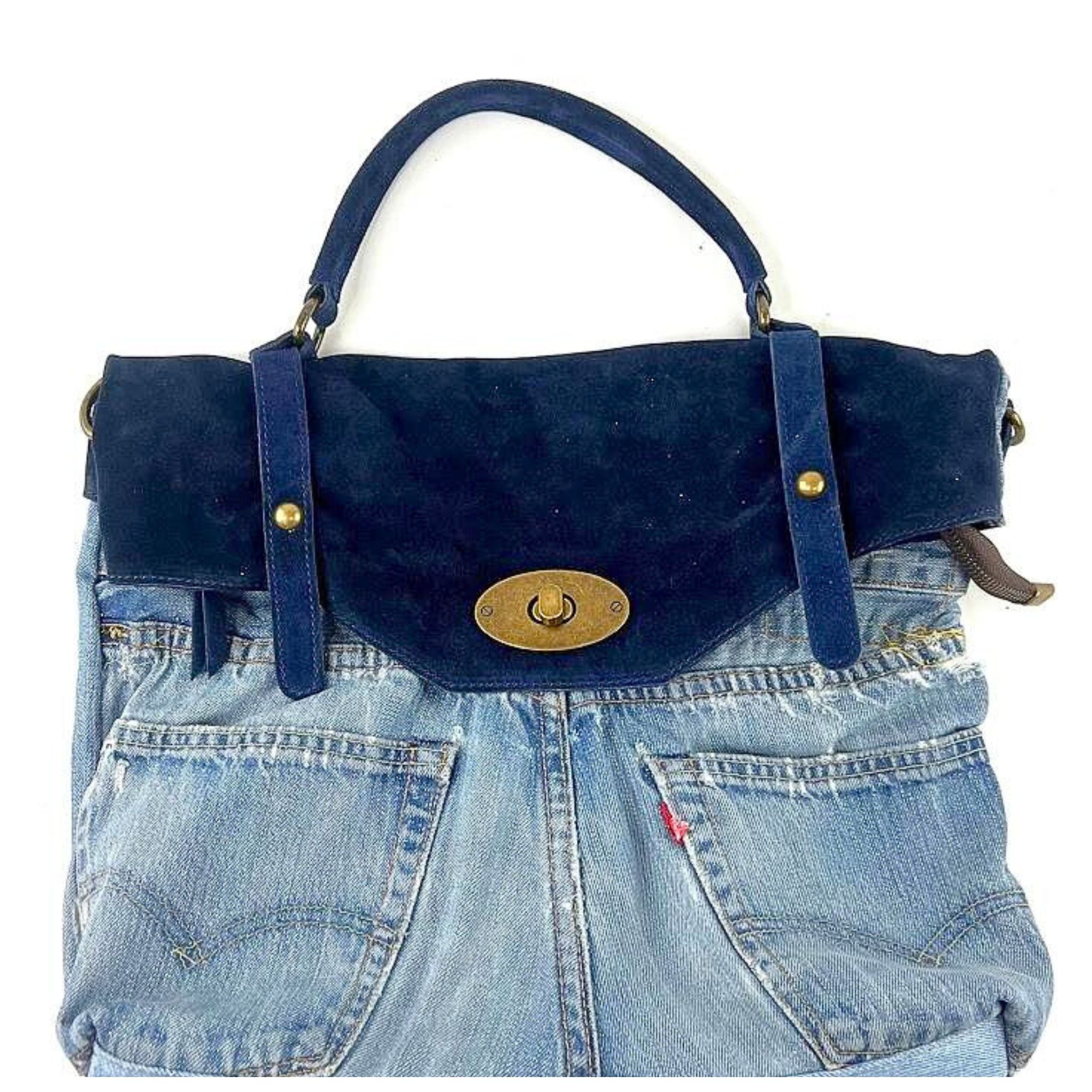 Postina Leonardo Vintage Denim Patta Suede Handbag