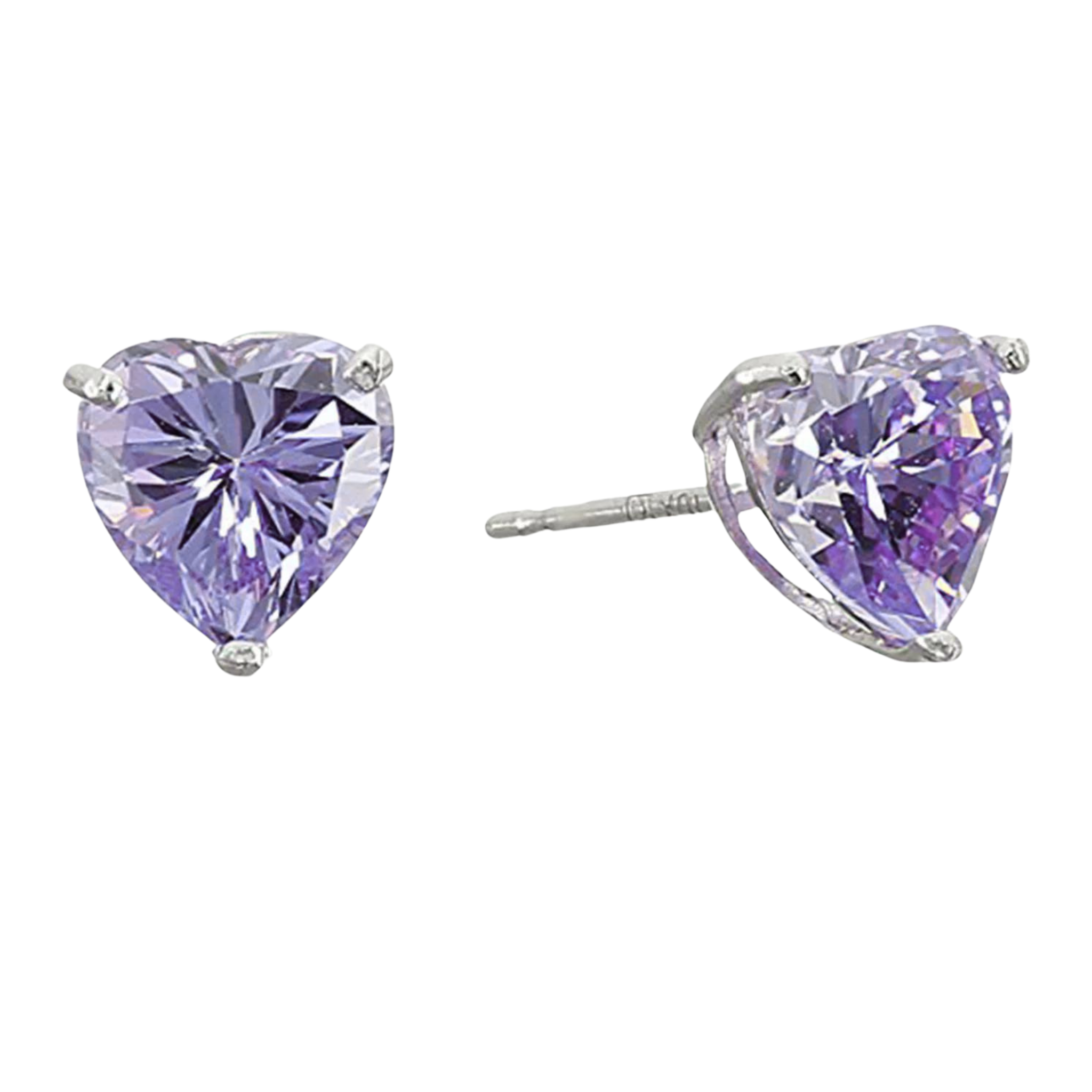 CZ Heart Birthstone Stud Sterling Silver Earrings