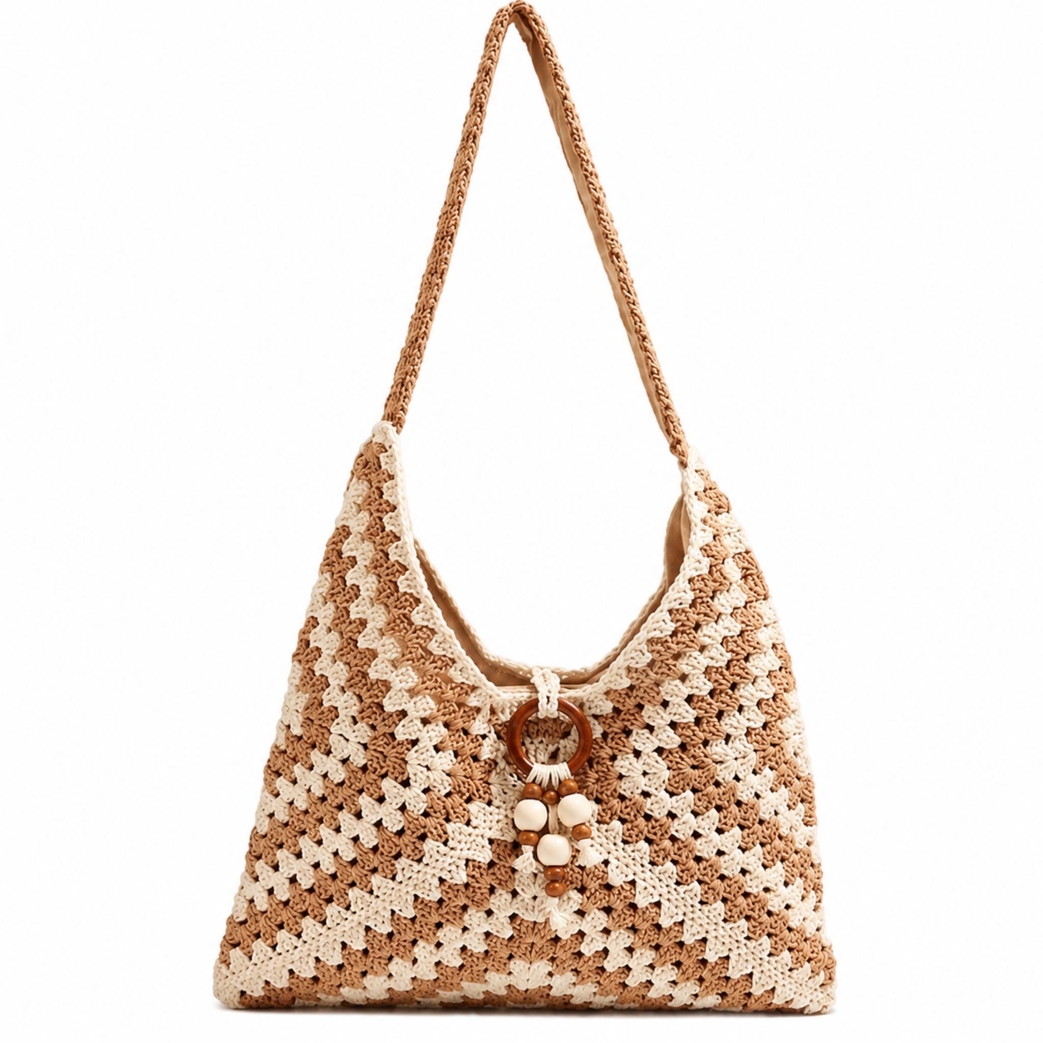 Private label Capri Crochet Hobo handbag with woven handles and boho-style design, featuring a spacious interior and textured crochet details.