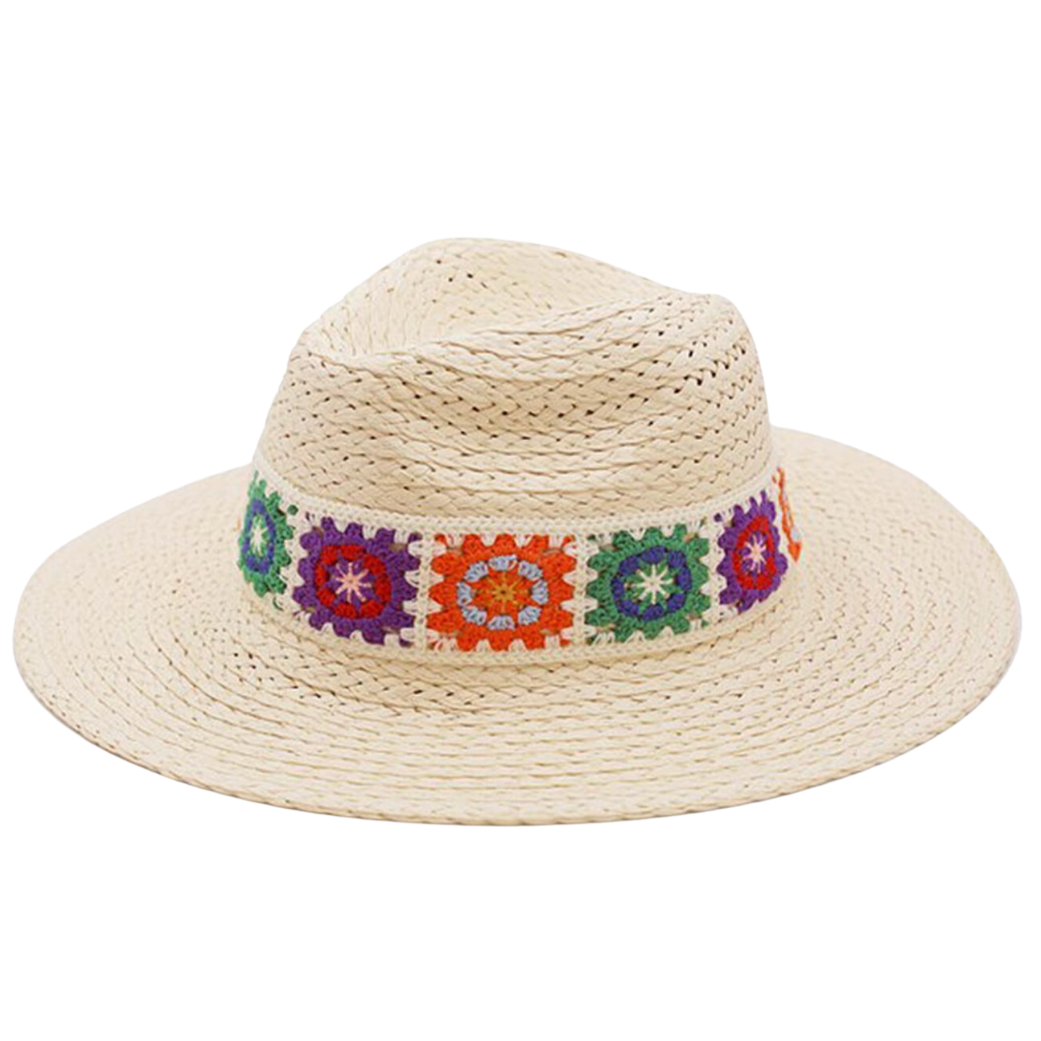 Floral Crochet Band Straw Hat