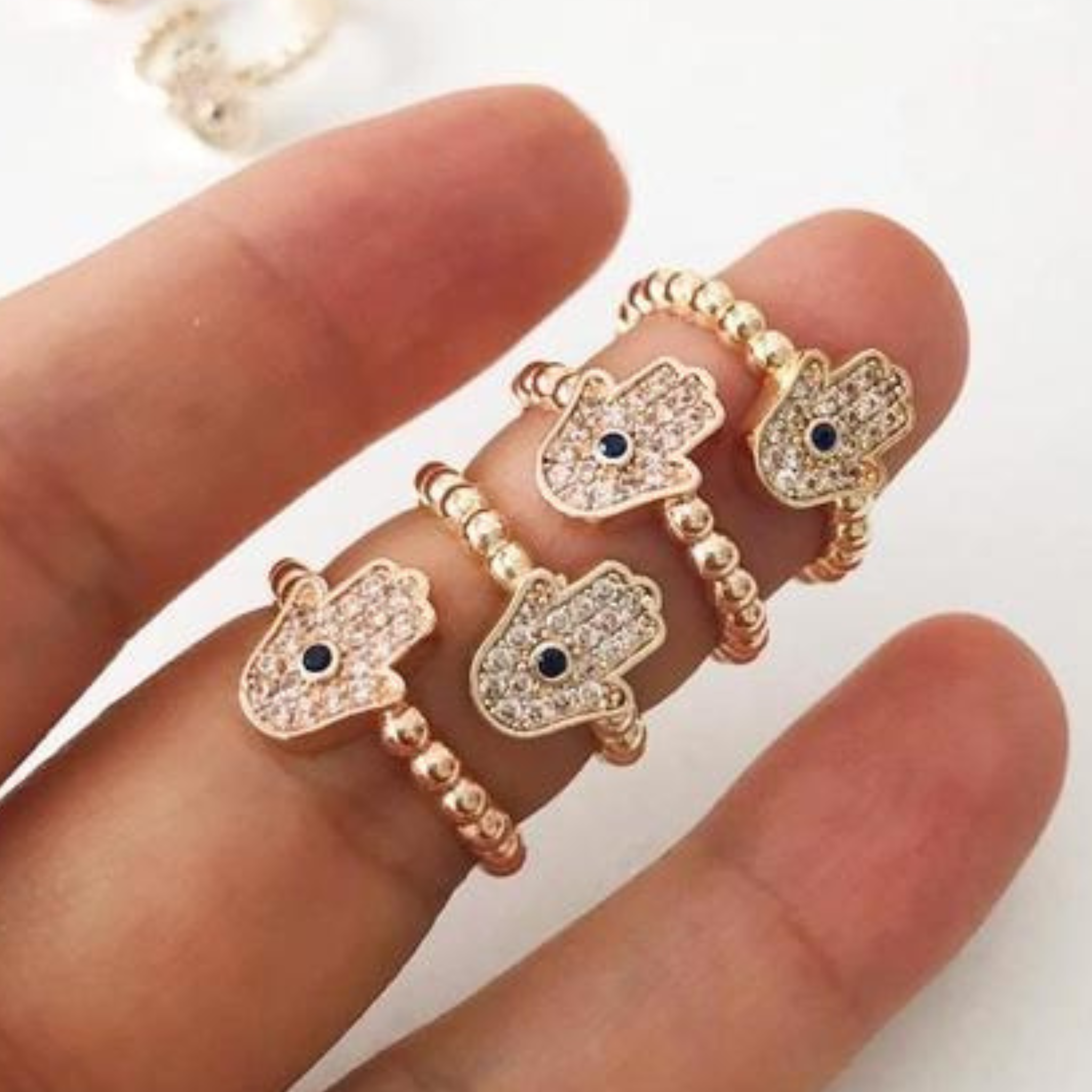 CZ Hamsa Adjustable Ring