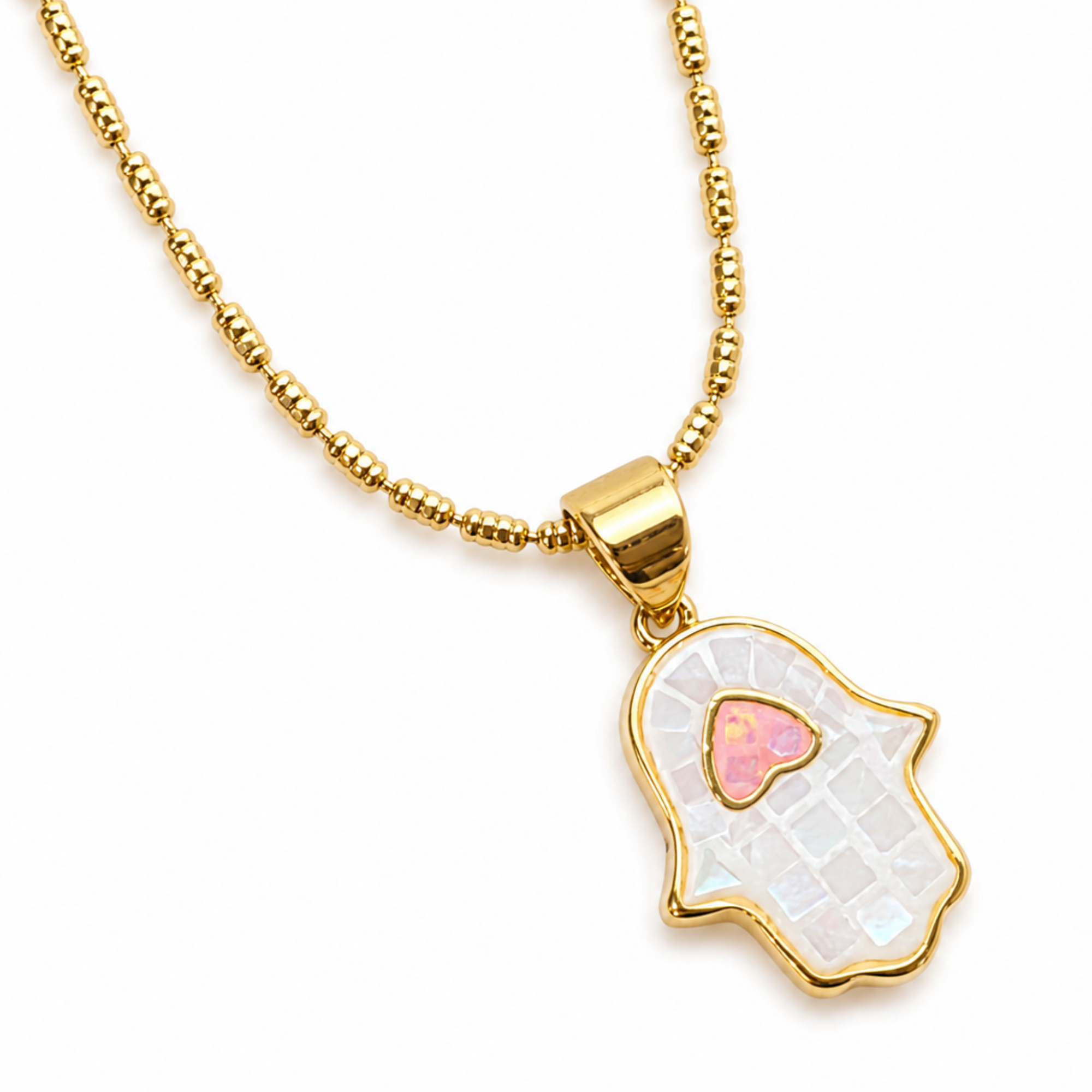 Mosaic Enamel Shell Hamsa Handmade Necklace