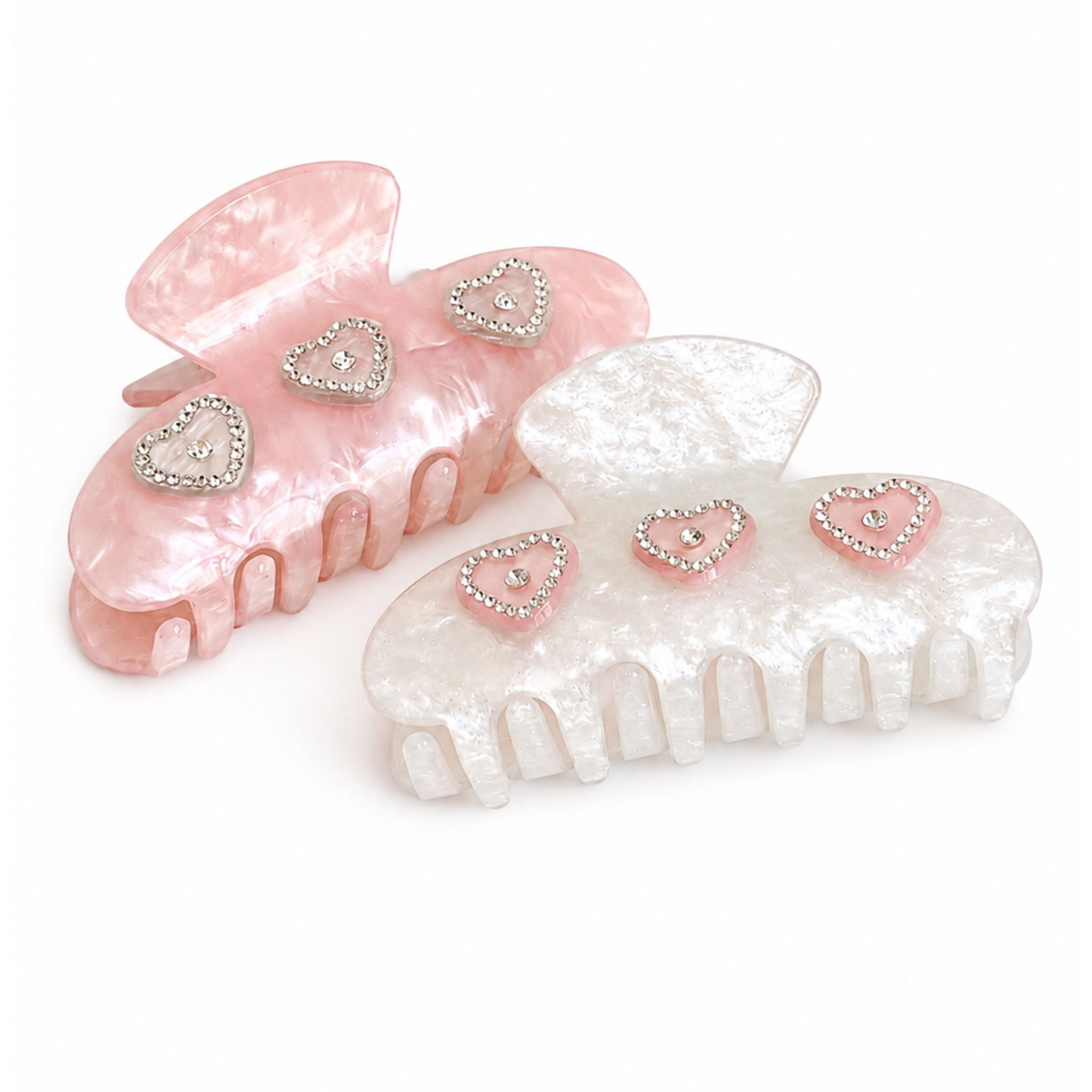 Private label Sweet Heart Rhinestone Acetate Hairclip with sparkling rhinestones and a heart-shaped design, perfect for stylish hair accessories.
