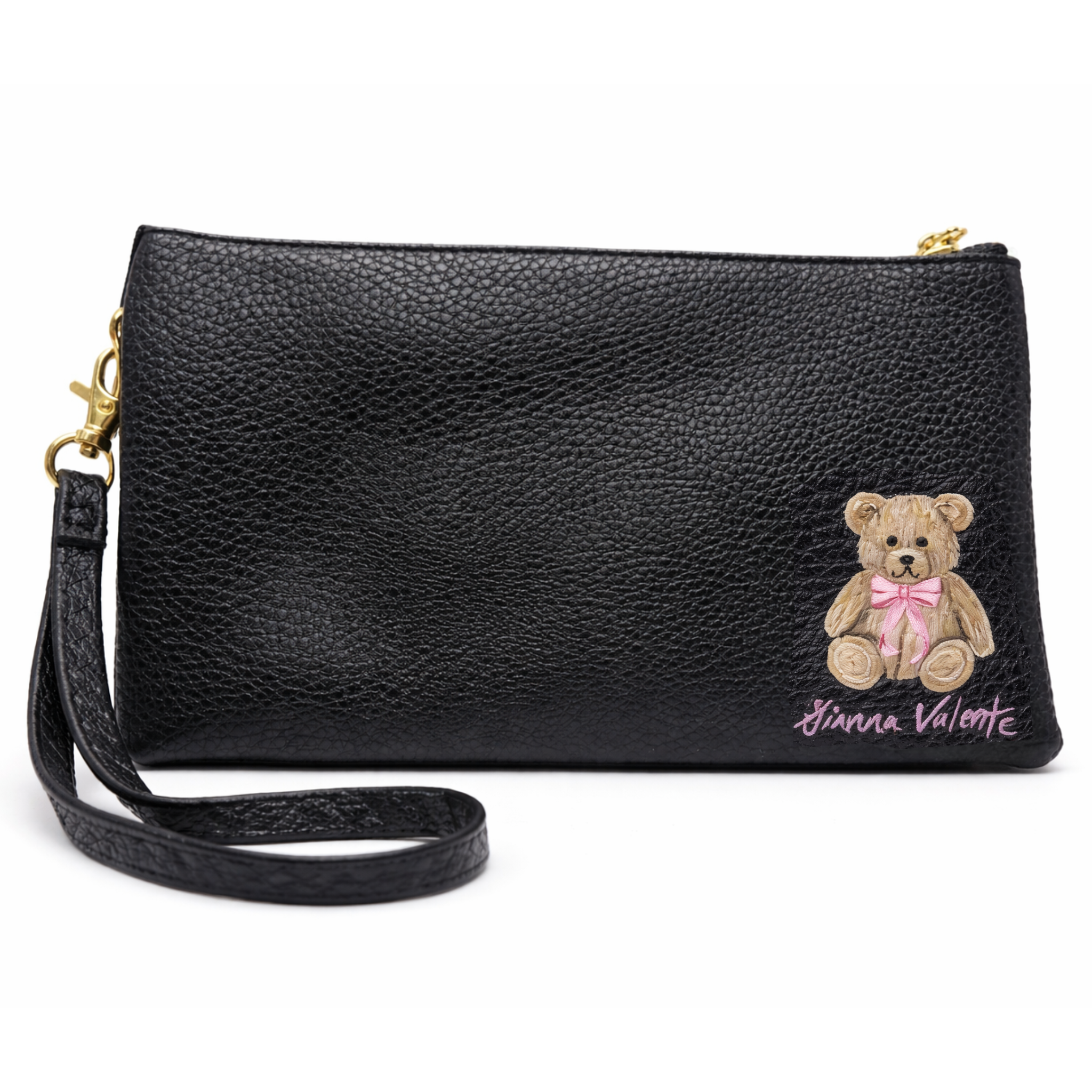 Hand-painted Gianna Valente wristlet from the Hand-Painted Wristlet Collection featuring vibrant, artistic designs on a compact accessory.