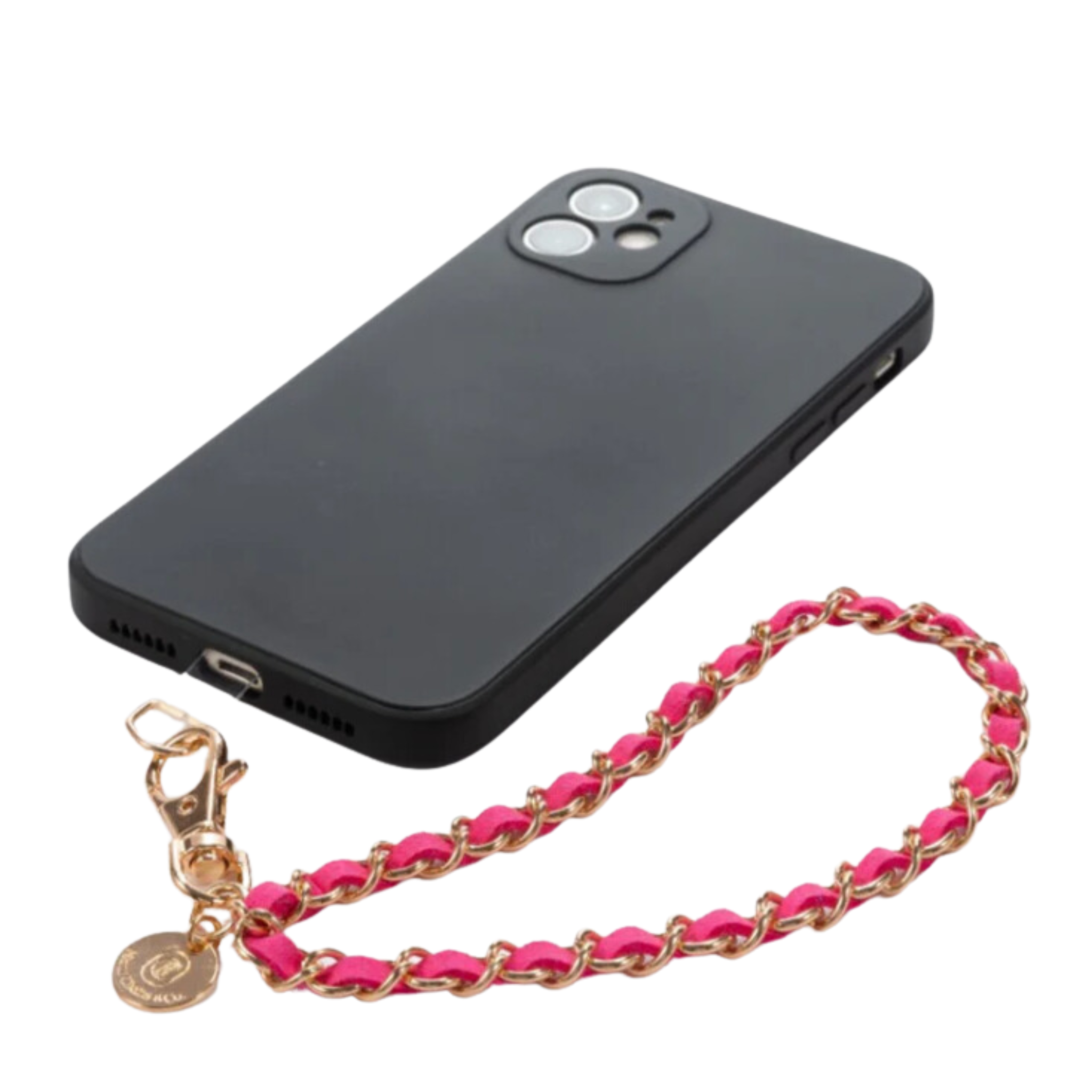 Miami Chains & Co phone wristlet with a stylish chain and matching strap, designed to hold smartphones securely and conveniently.