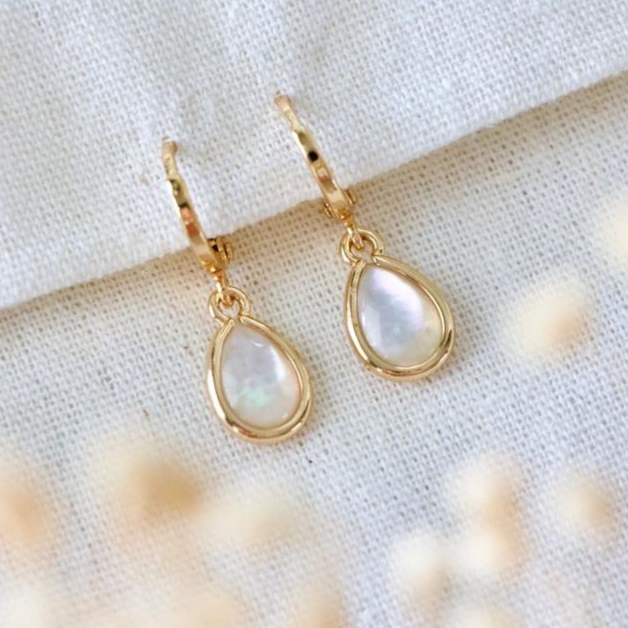 Mother of Pearl Teardrop Huggie Earrings