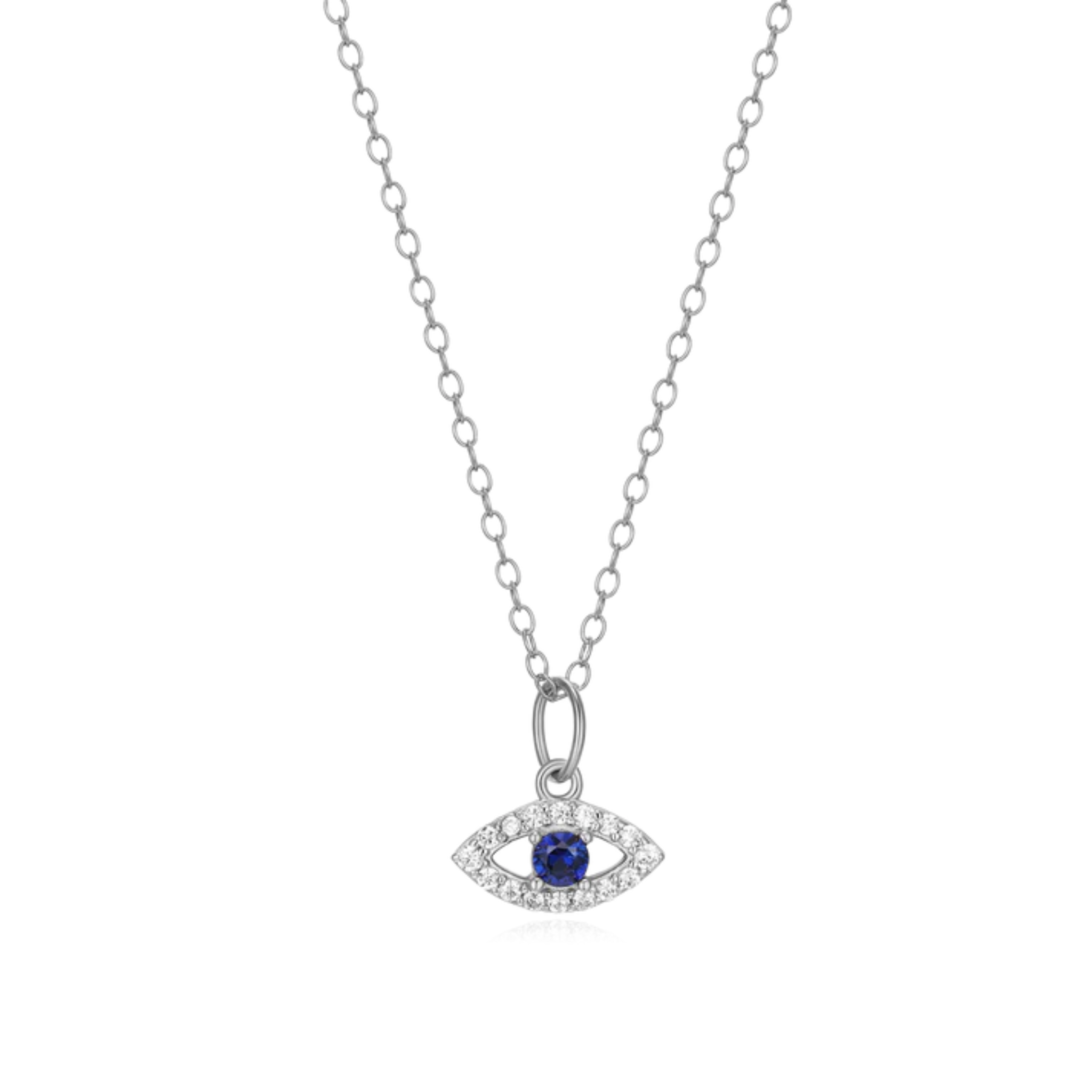 Evil Eye Pendant Necklace in Rhodium Plated Sterling Silver - Let's Bag It 