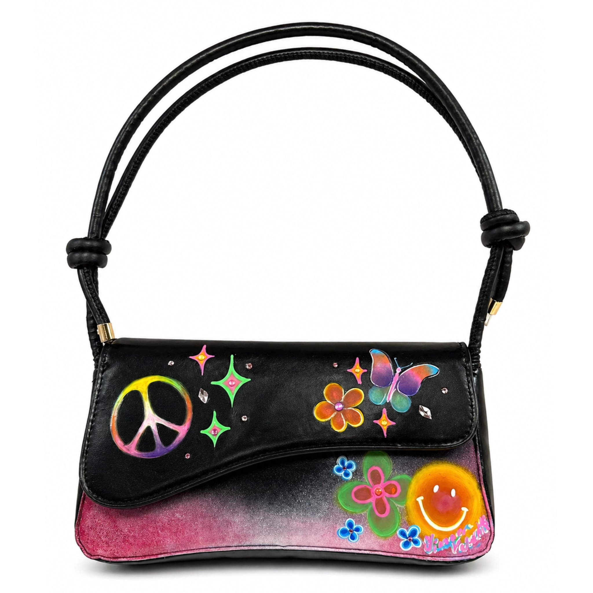Gianna Valente x Lets Bag It Cosmic Daydream shoulder bag with colorful abstract design and adjustable strap.