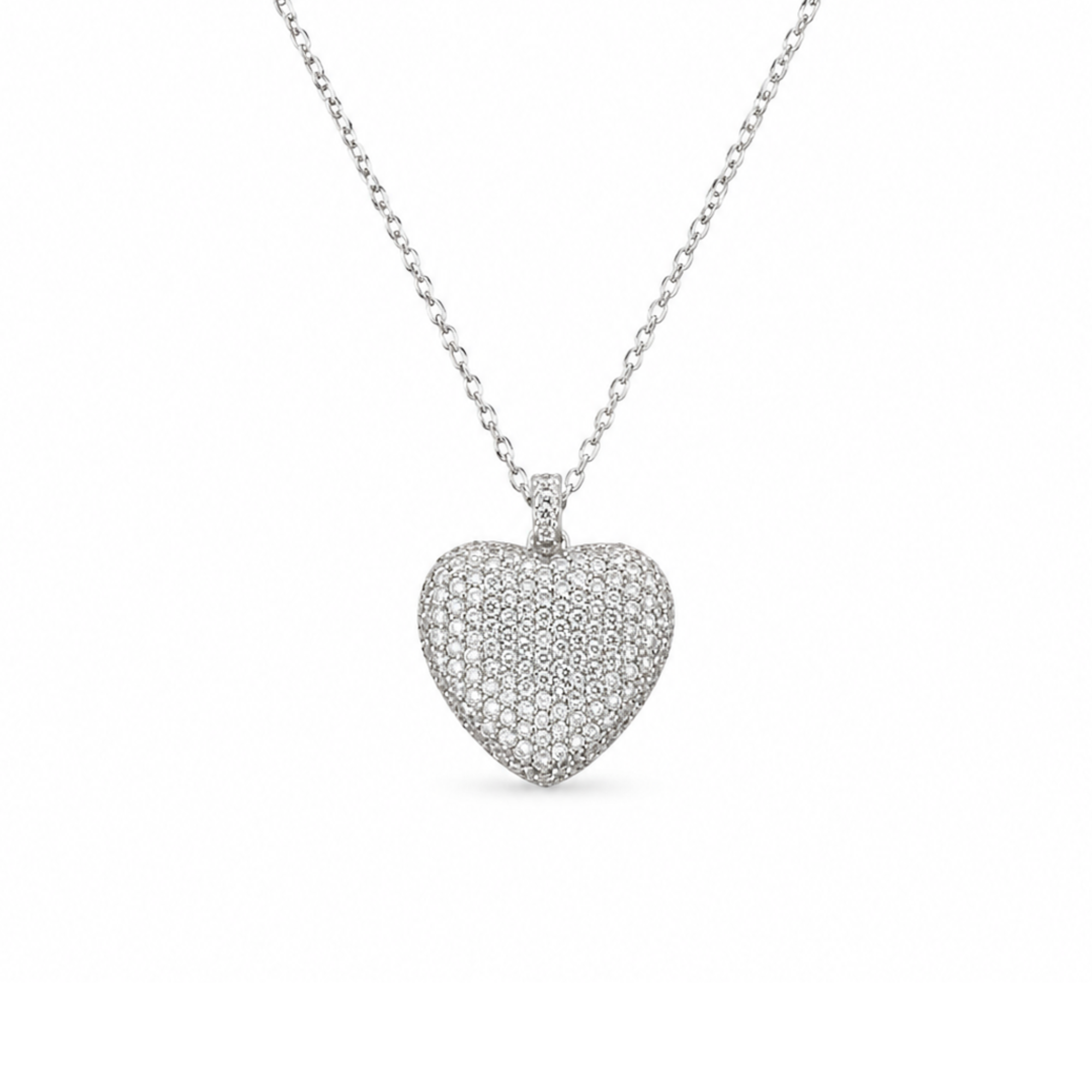 Iced CZ Puffy Heart Necklace - 925 Sterling