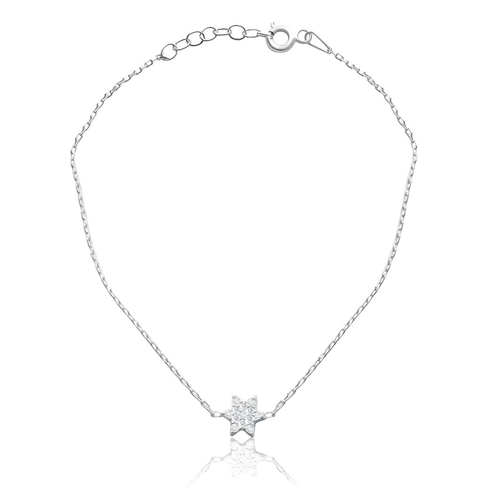 Tiny Jewish Star Bracelet in silver with delicate chain and star charm, showcasing a minimalist design on a white background.