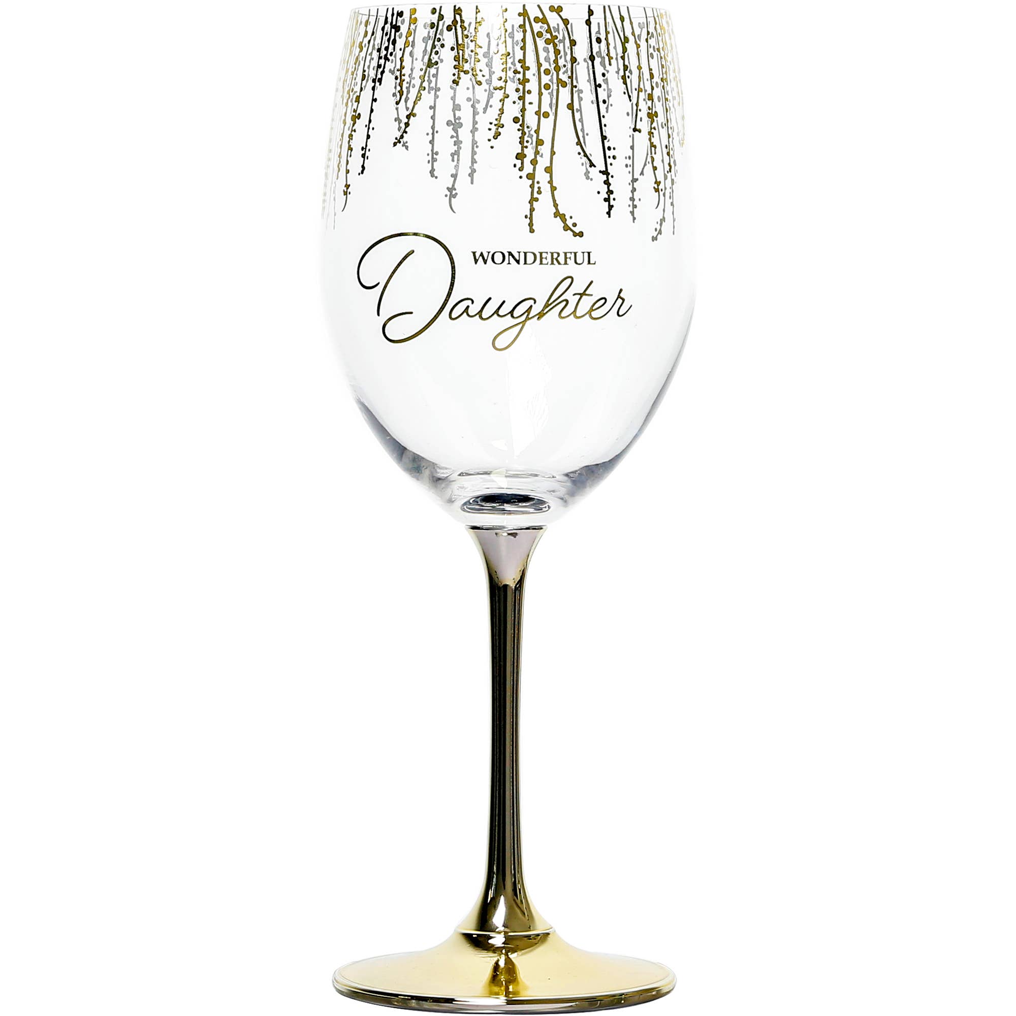 Pavilion 19 oz crystal wine glass in a gift box, elegantly designed for daughters, showcasing intricate detailing.