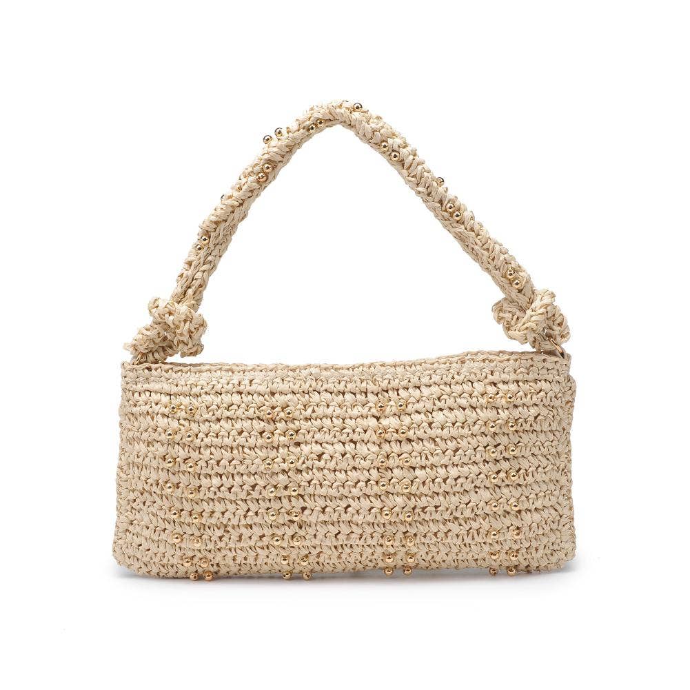 Clarissa Seasonal Straw Shoulder Bag by Urban Expressions, featuring a woven straw design and a stylish shoulder strap.