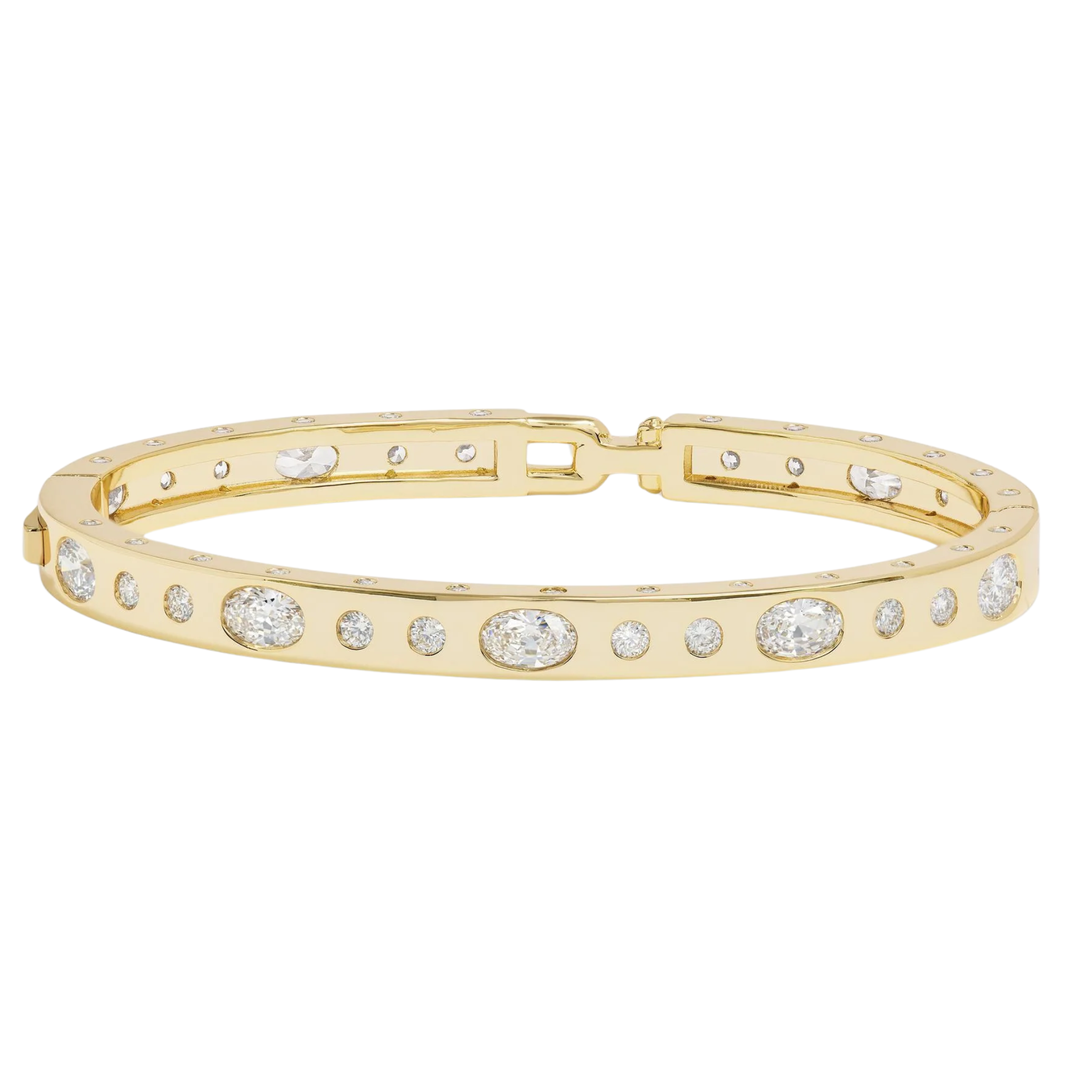 Melinda Maria Ashley Sunset Lock Cuff bracelet in gold with white diamondette accents, 6mm wide, stylish jewelry accessory.