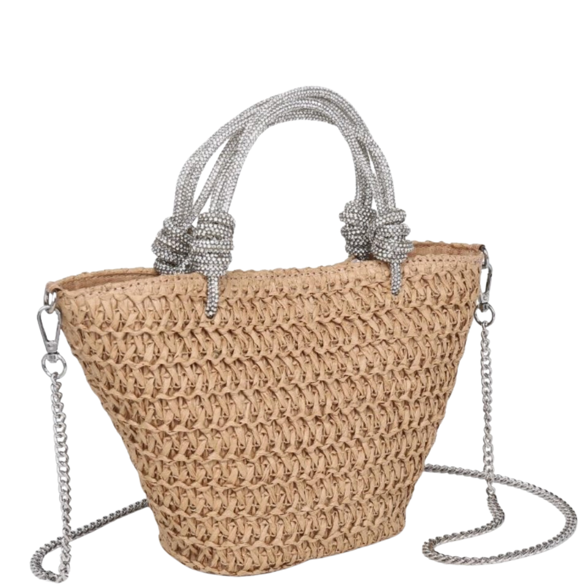 Gaia Straw Mini Tote with Crystal Handles