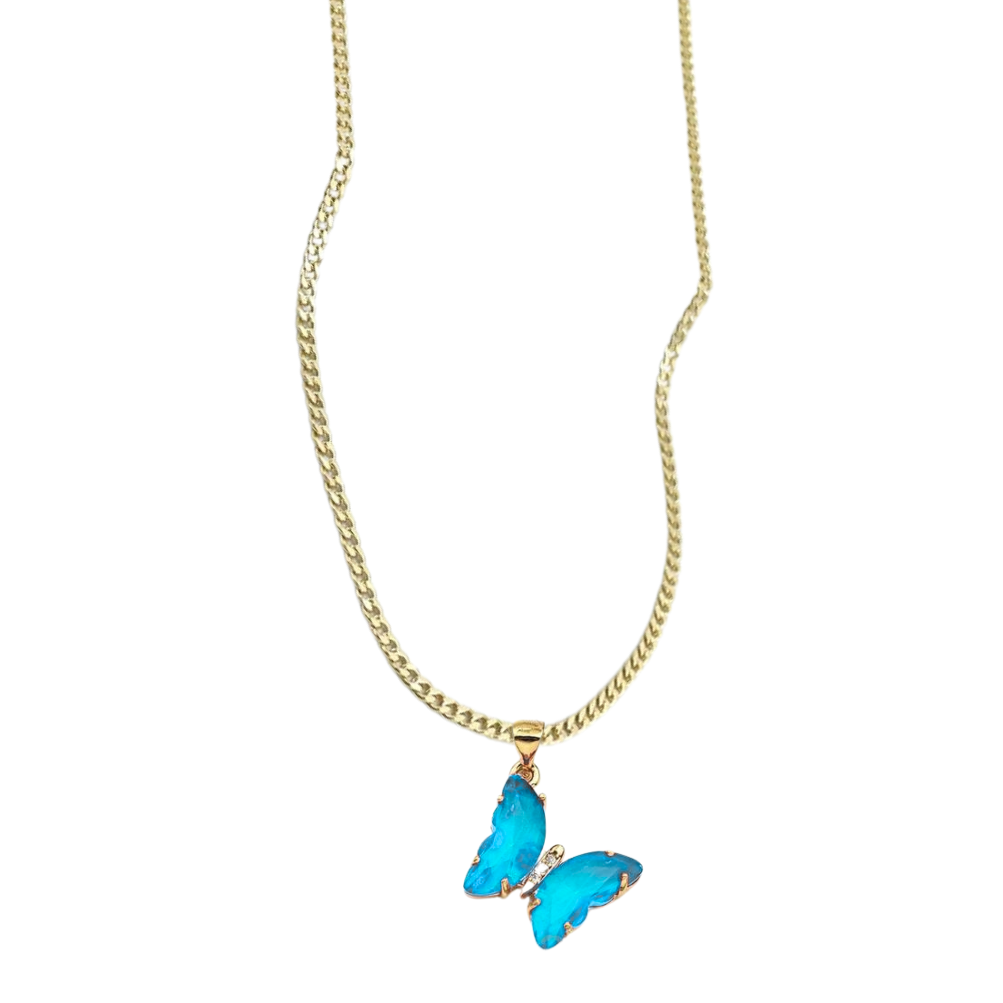 Glass Butterfly Gold Chain Necklace