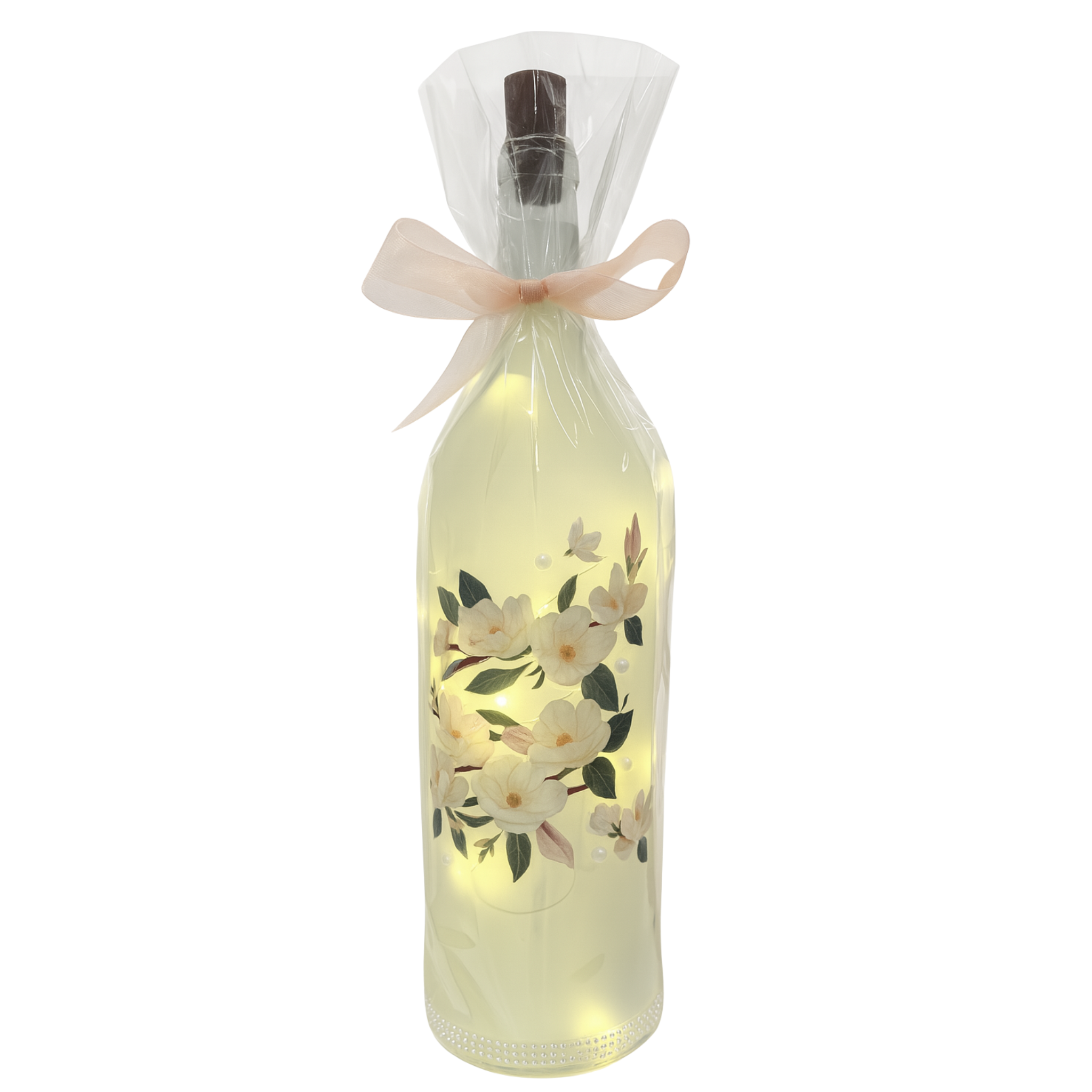 Private label floral light-up travel bottle with colorful floral design and illuminated features for convenient on-the-go use.