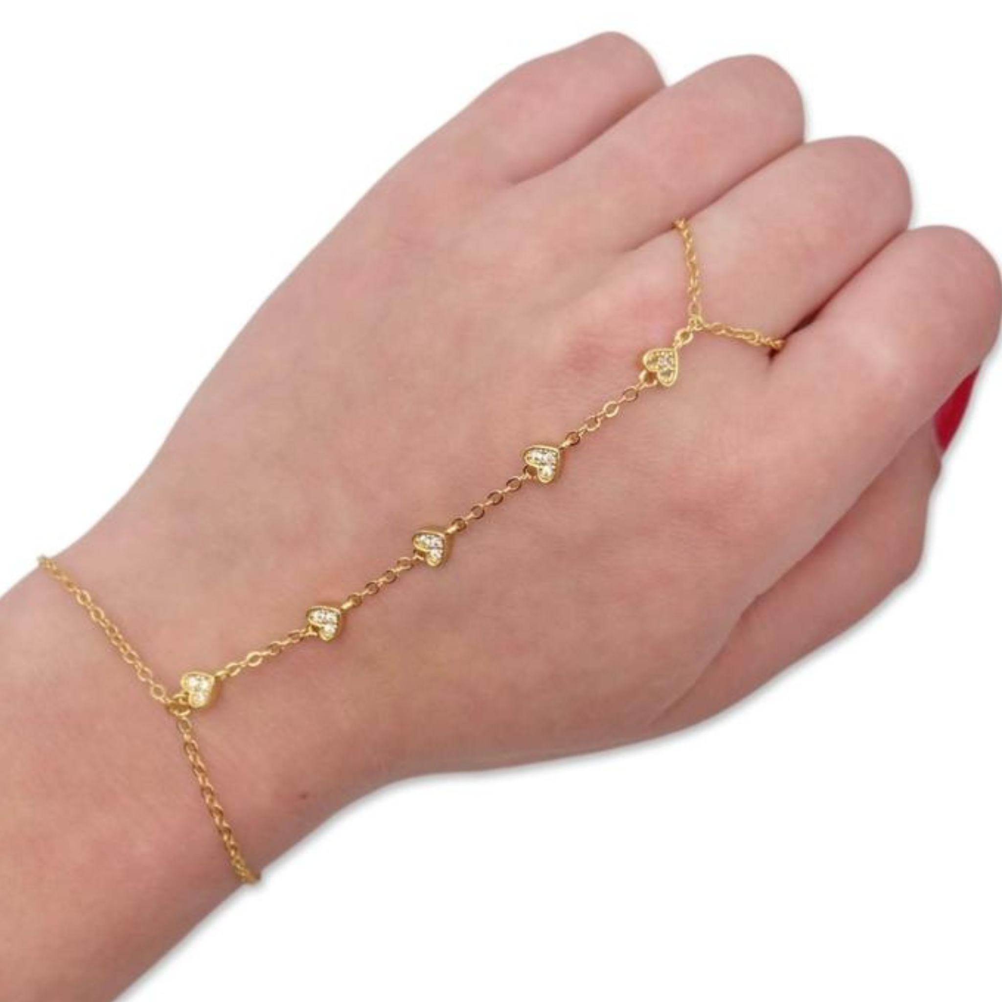 Cz Heart Hand Chain Bracelet