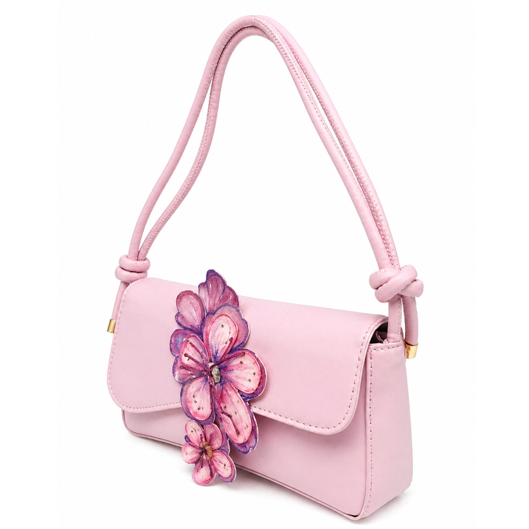 Gianna Valente x Lets Bag It blush botanical shoulder bag with floral design and elegant strap detail.