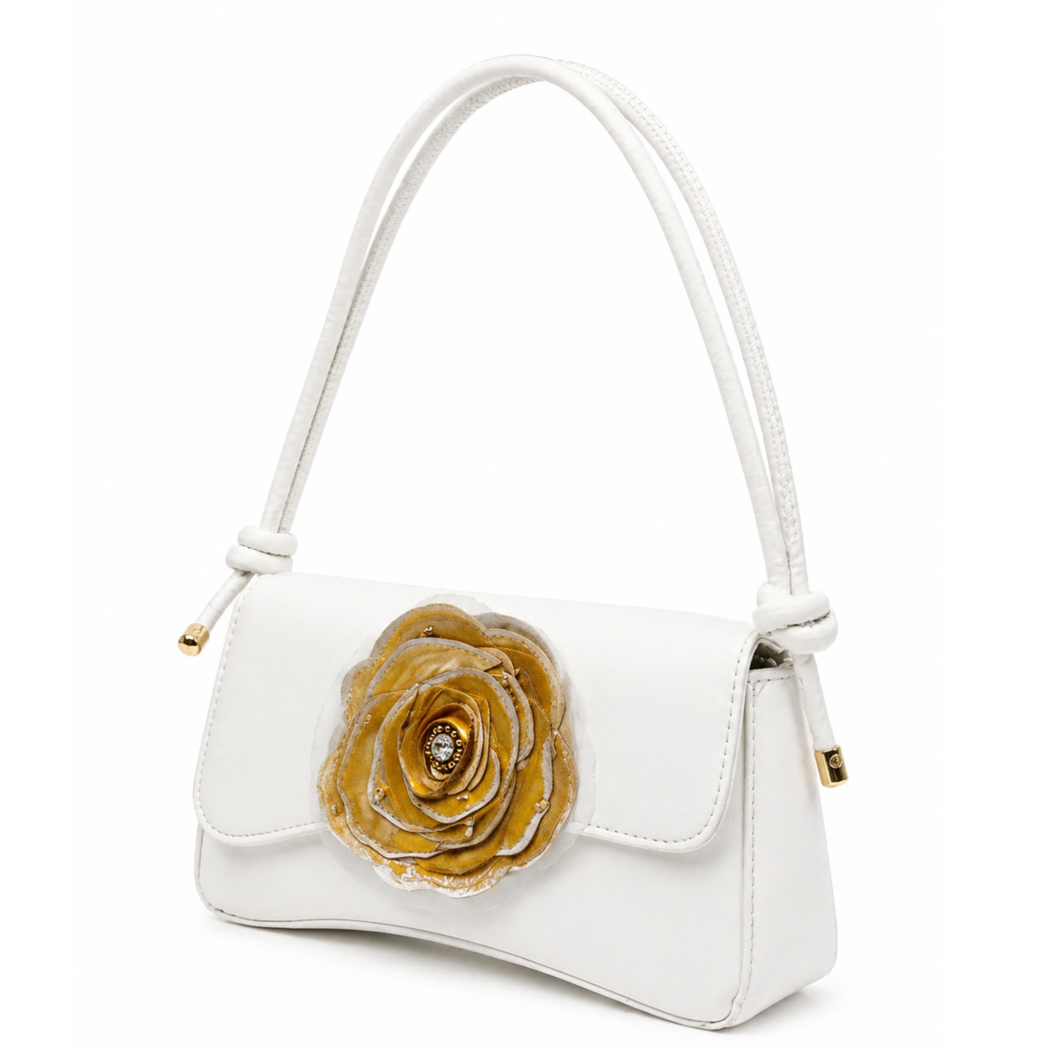 Gianna Valente x Lets Bag It Gilded Rose handbag with gold accents and elegant floral design, stylish and luxurious accessory.