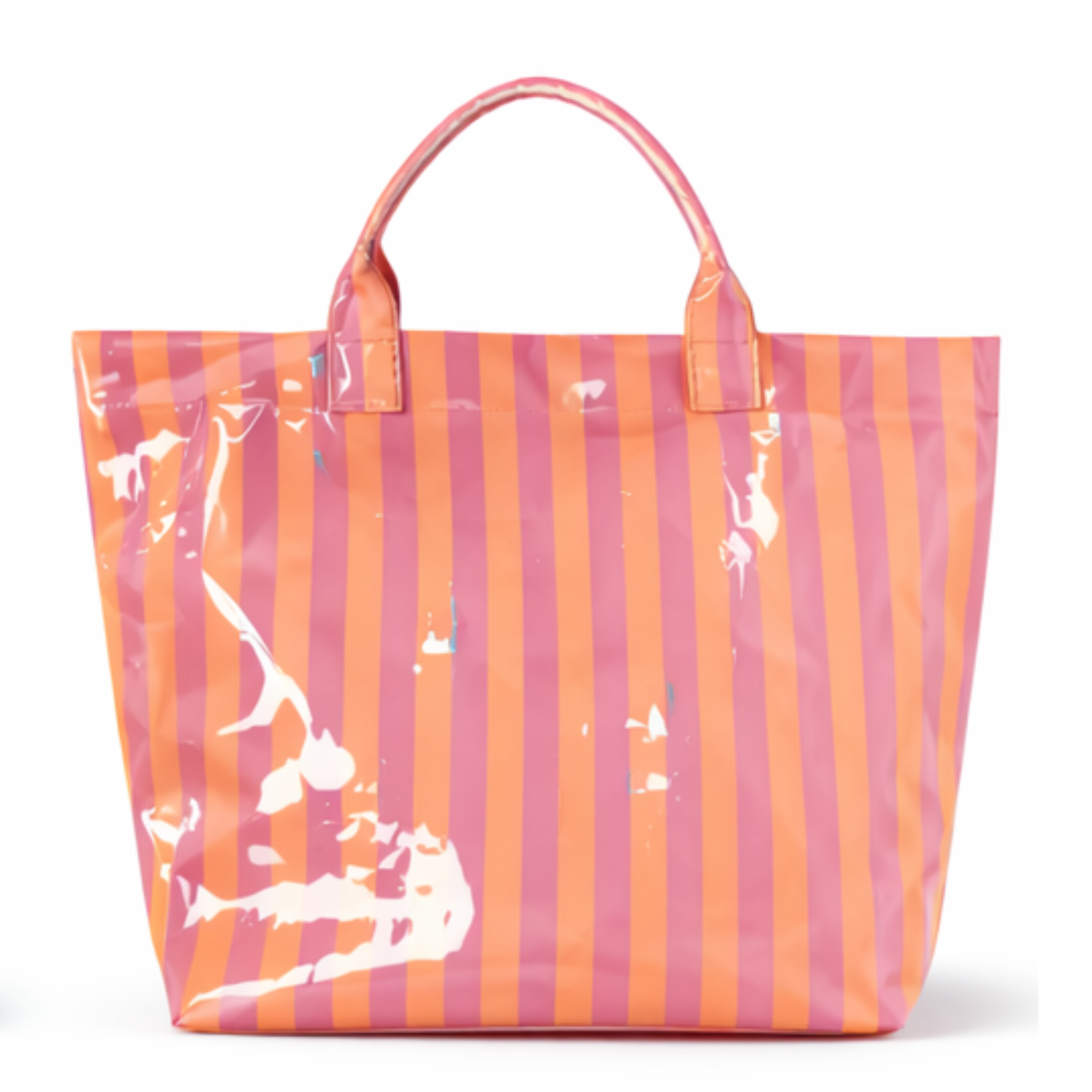 Striped waterproof beach bag from Private Label with sturdy handles and spacious interior, perfect for beach outings.