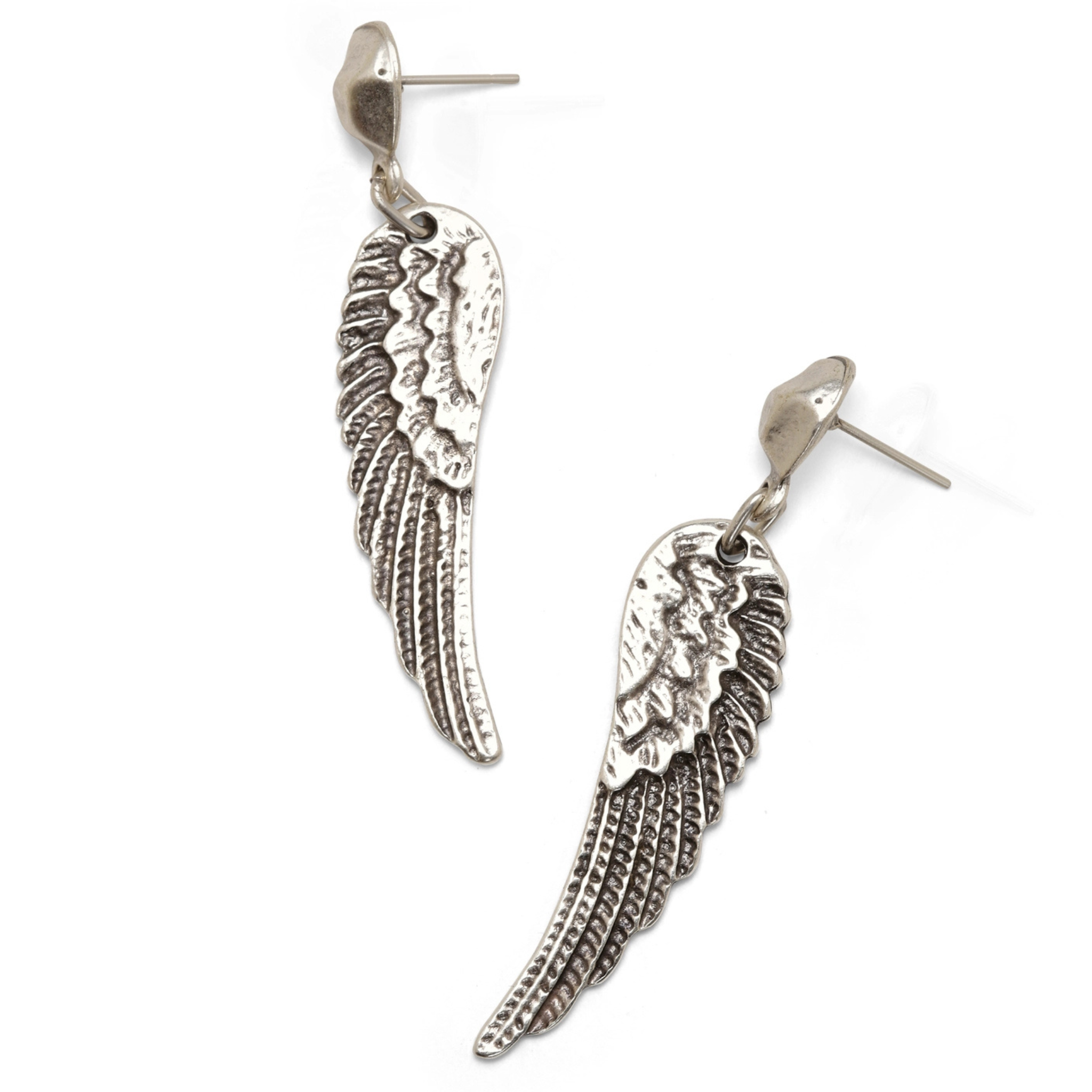 Chanour Seraphina Wing Earrings featuring delicate silver wing design with intricate detailing.