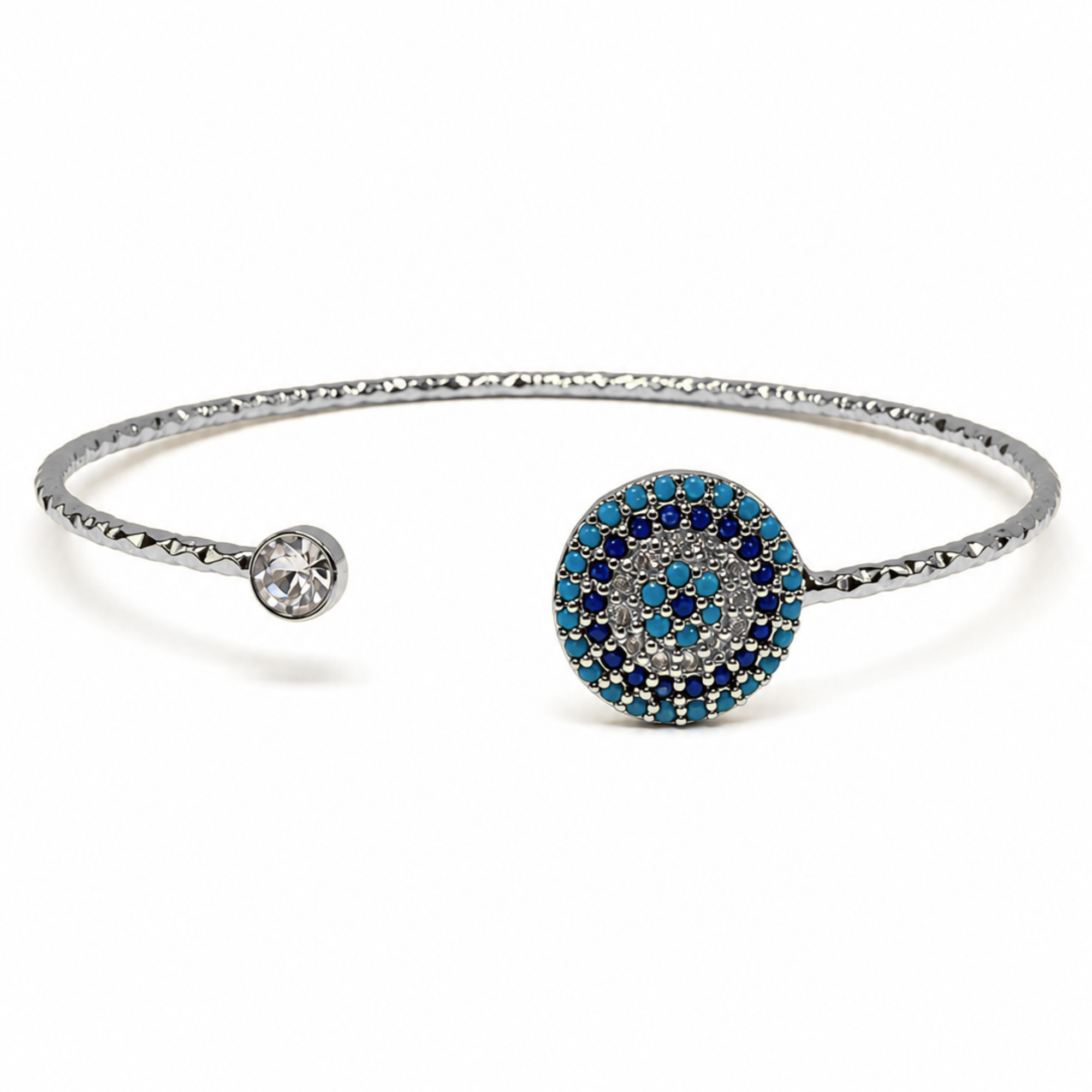Evil Eye Open Cuff Bracelet with Crystal Accent