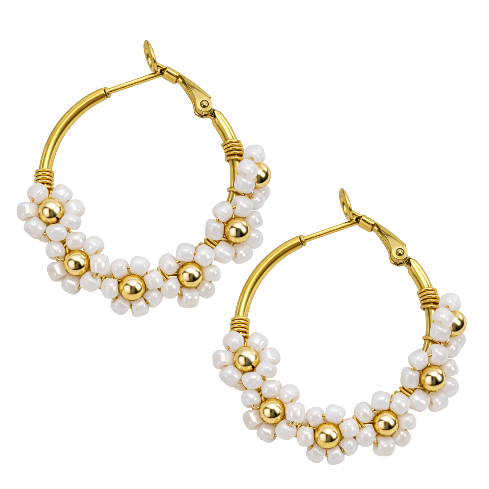Gemelli floral hoop earrings featuring delicate flower designs, perfect for a stylish and feminine accessory.