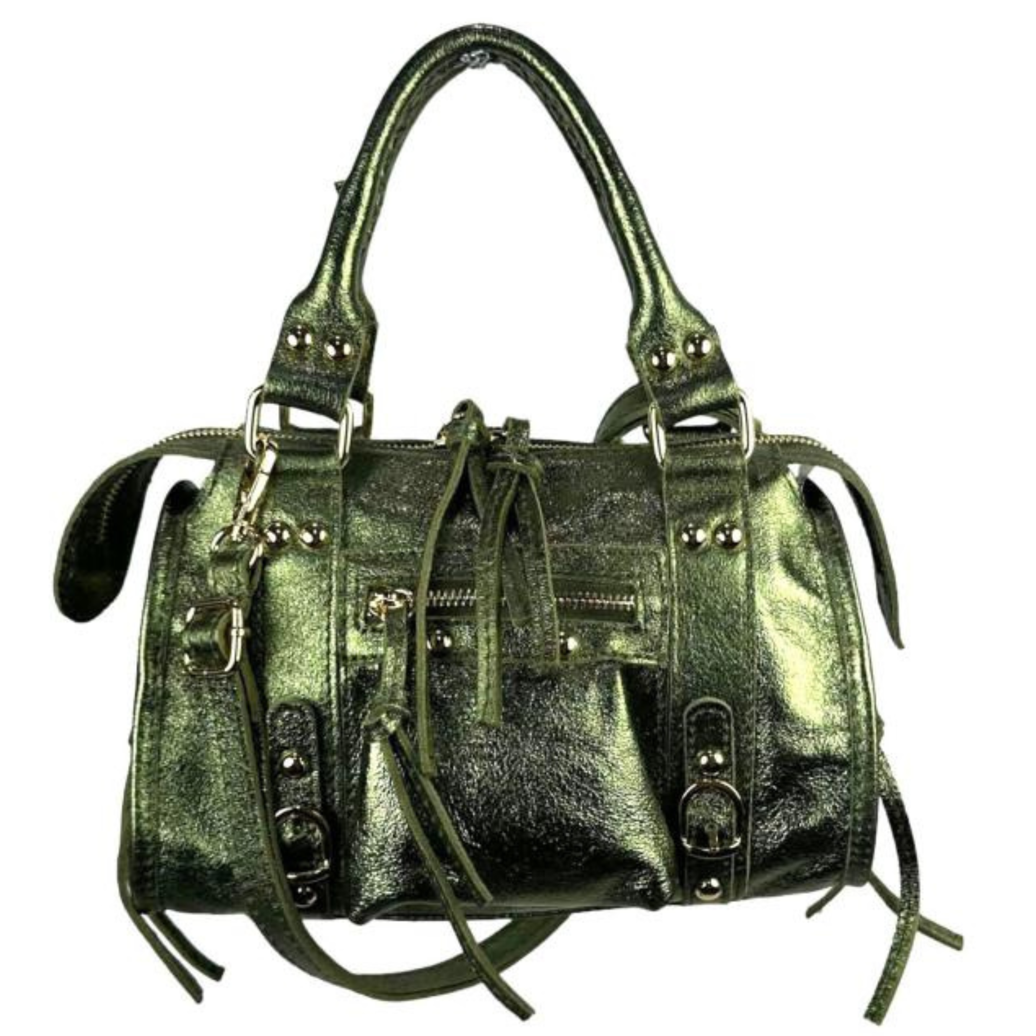 Italian Leather Handbag with Shiny Effect