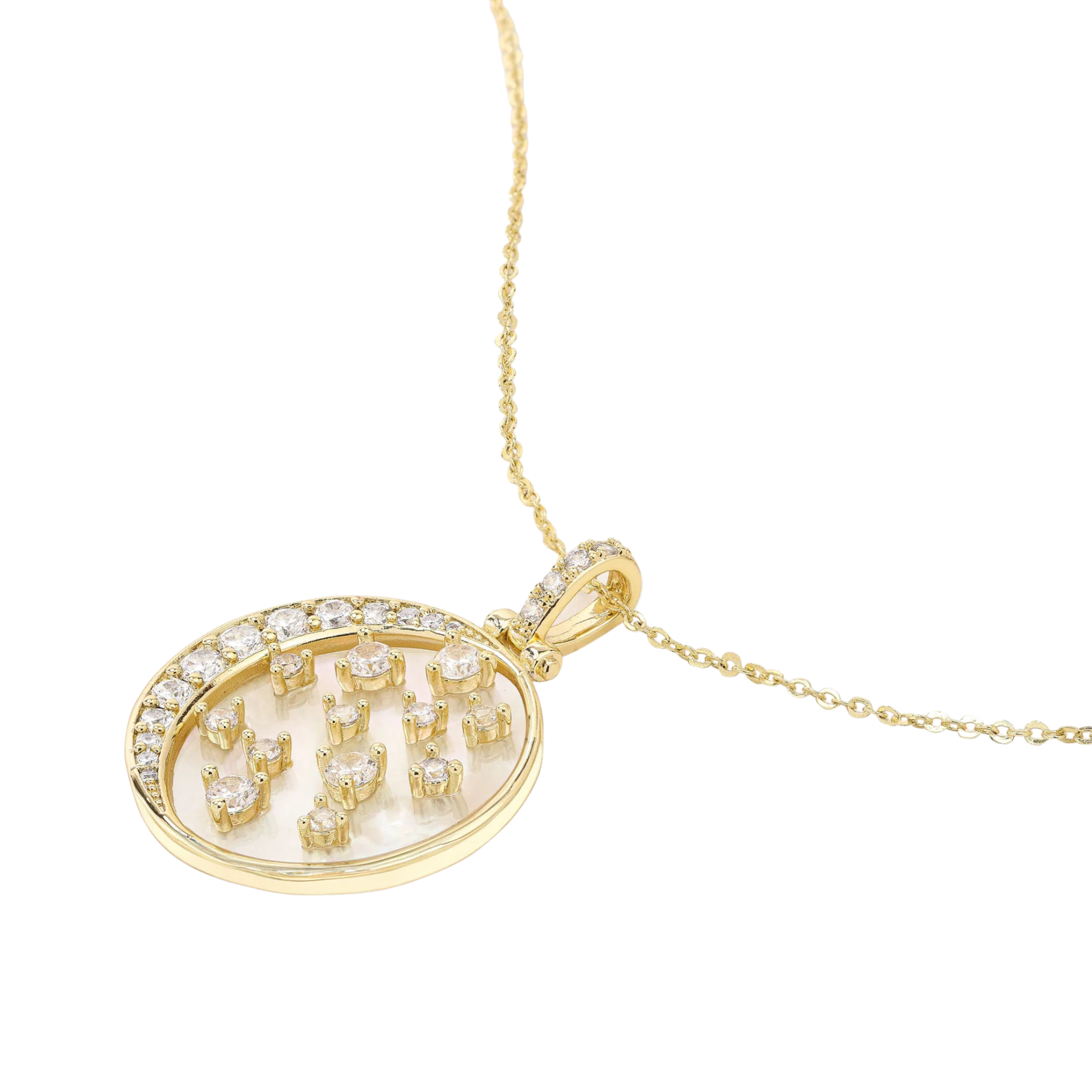 Melinda Maria Sweet Dreams Medallion necklace featuring a delicate design and intricate detailing on a gold chain.