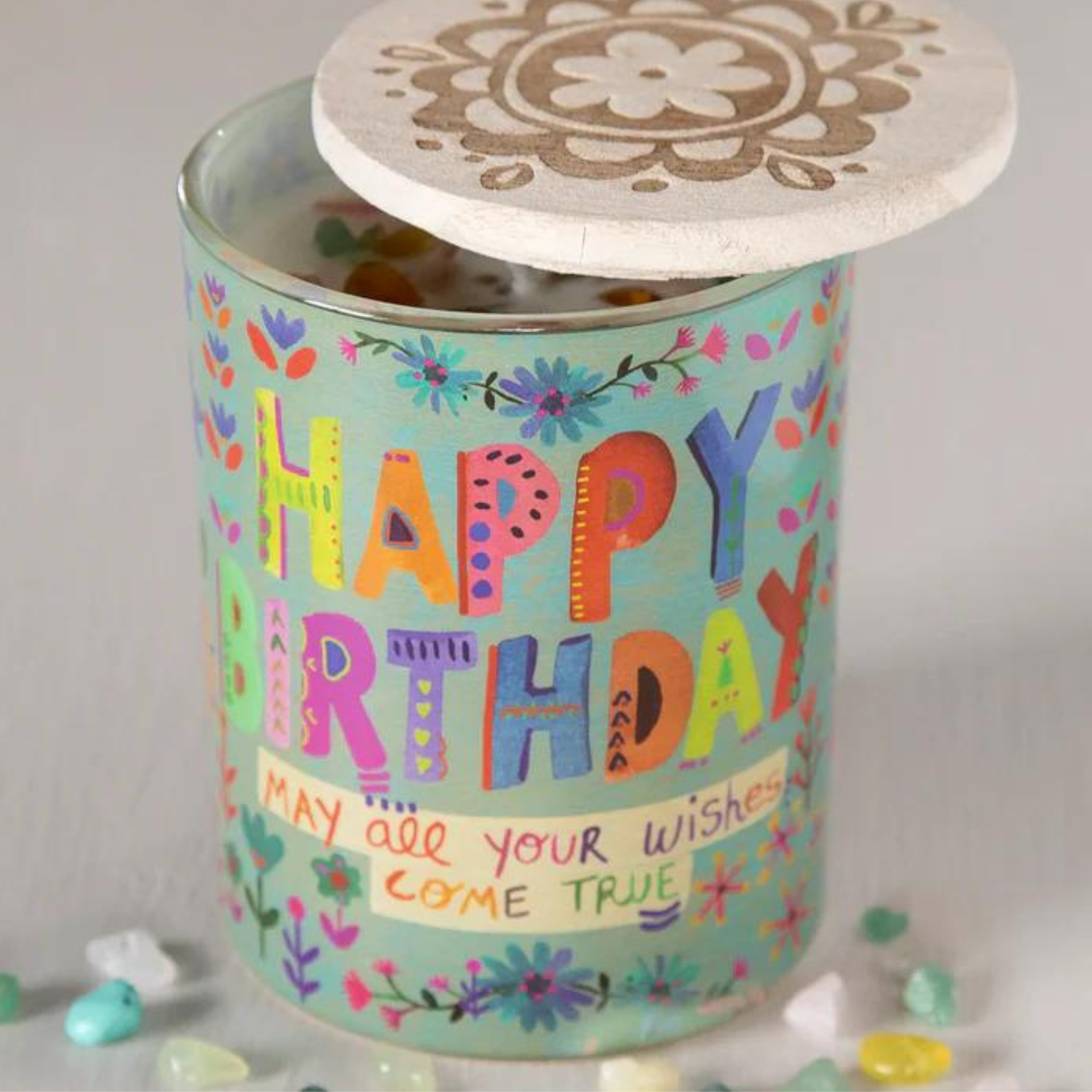 Gemstone Candle - Dusty Blue Happy Birthday