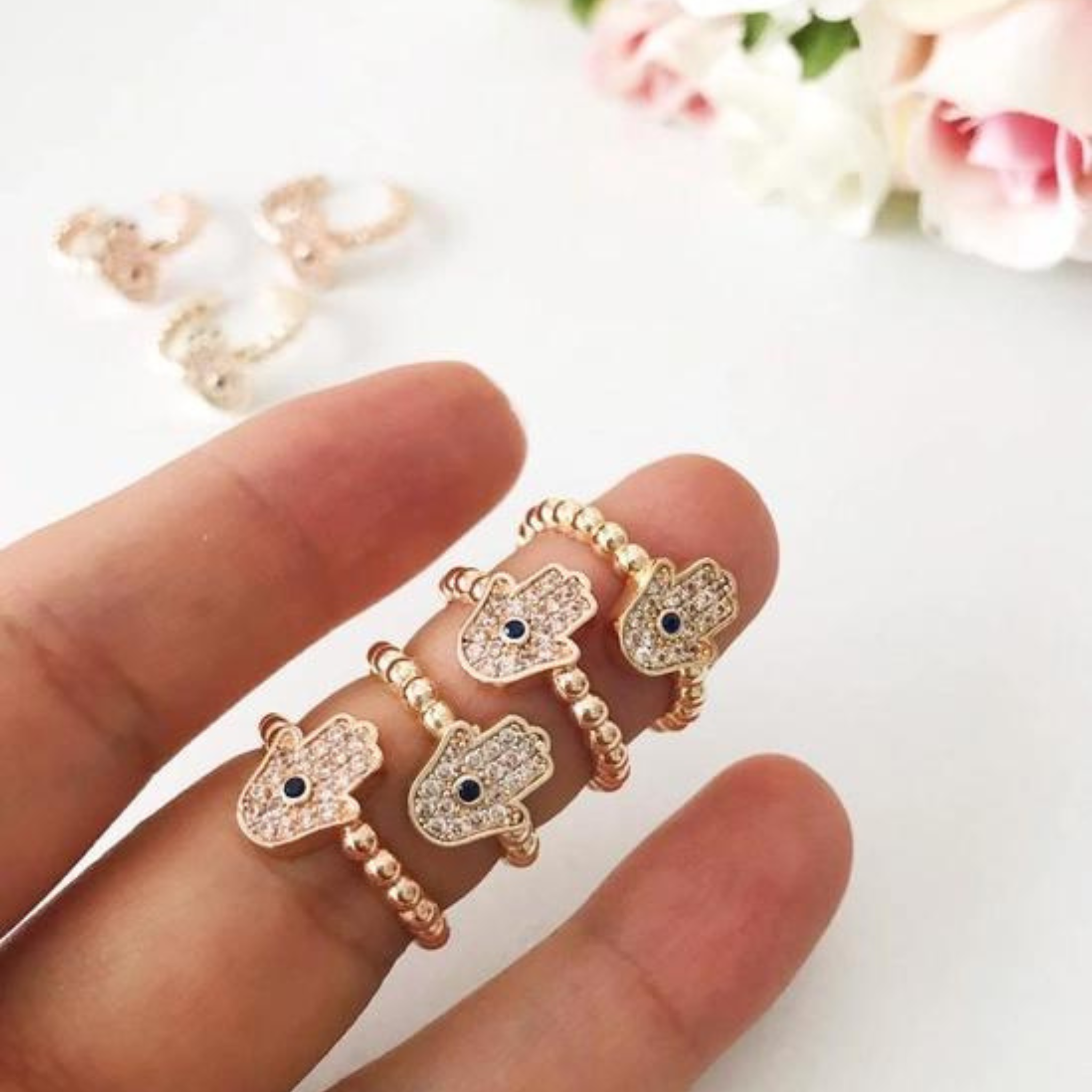 CZ Hamsa Adjustable Ring