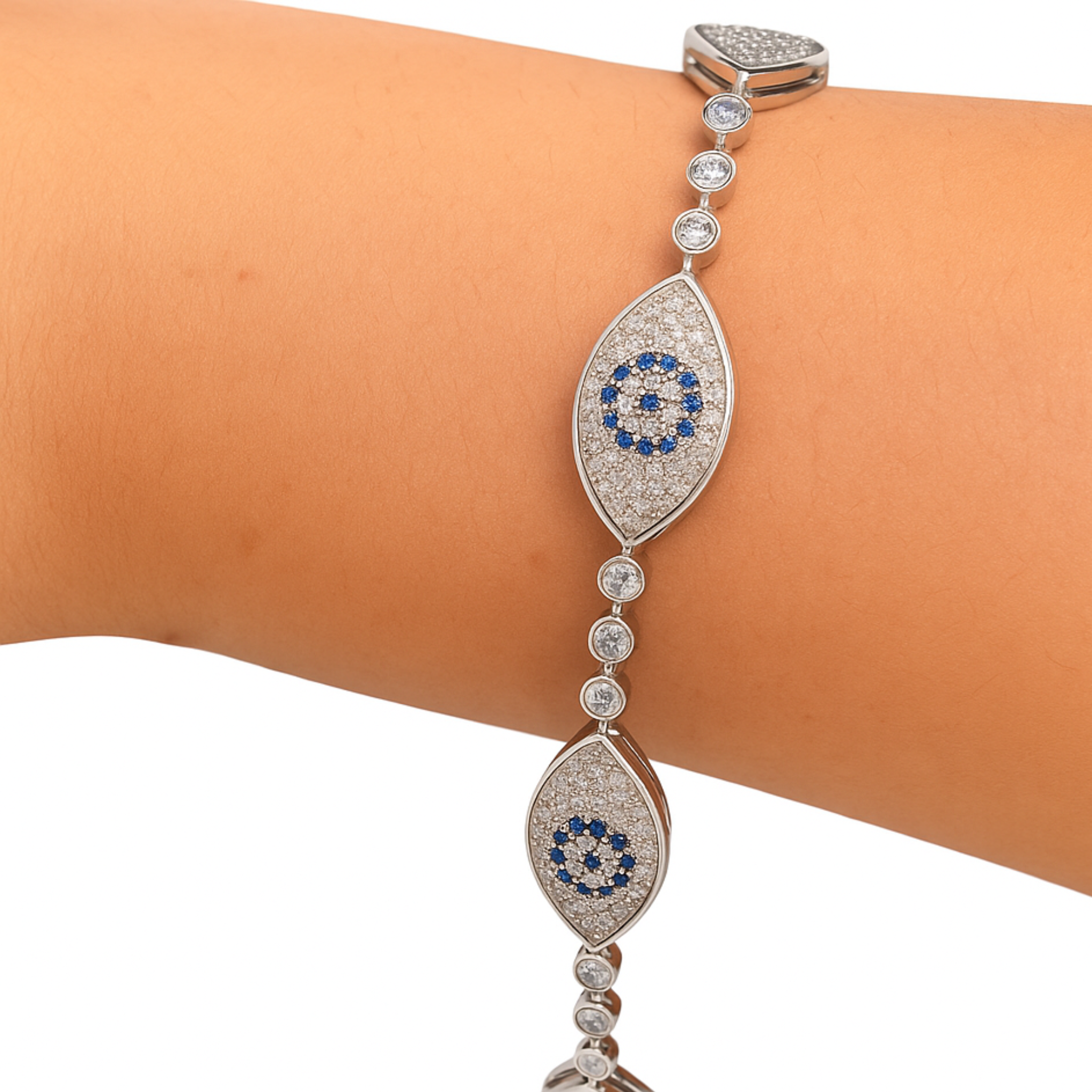 Sterling silver Evil Eye bracelet featuring a detailed eye charm, crafted by Private Label Jewelry.