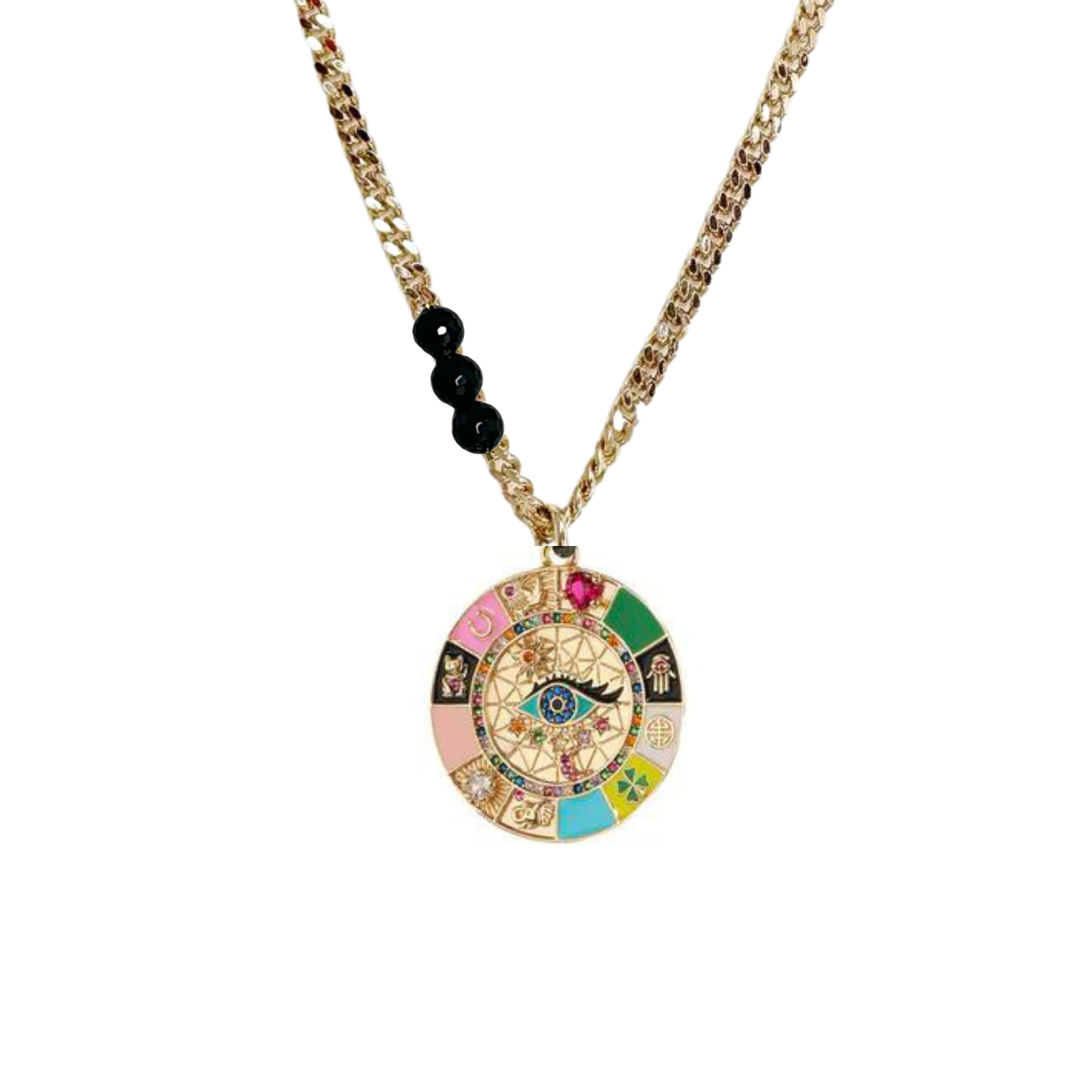 Enamel evil eye disc necklace