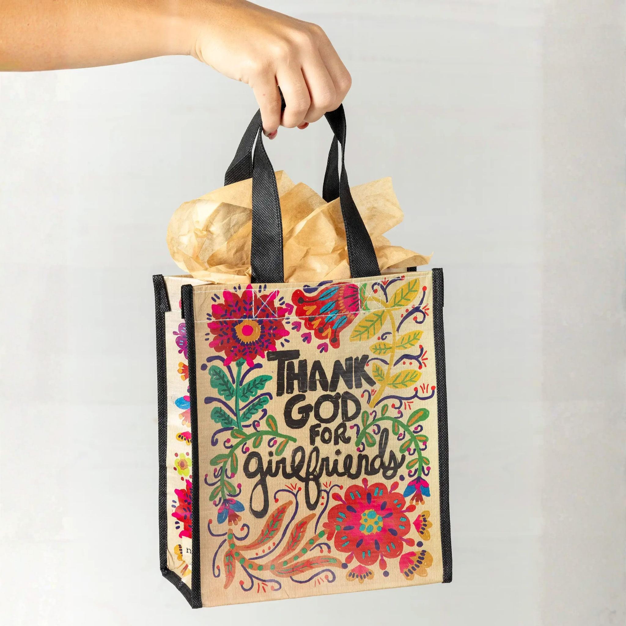 Set of three Natural Life medium tote bags with colorful happy bag designs, perfect for casual carrying and everyday use.