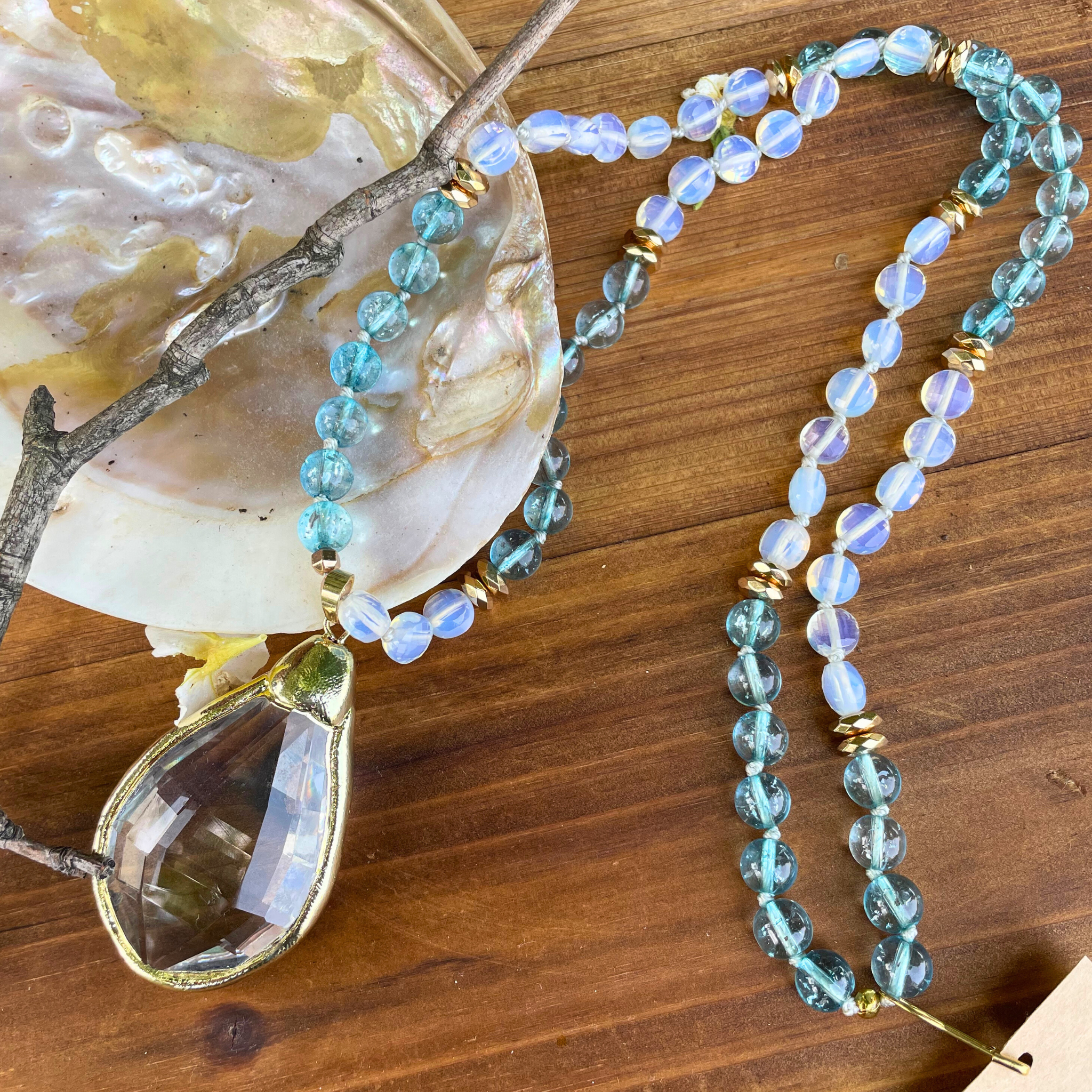 Moonstone & Aquamarine Long Necklace