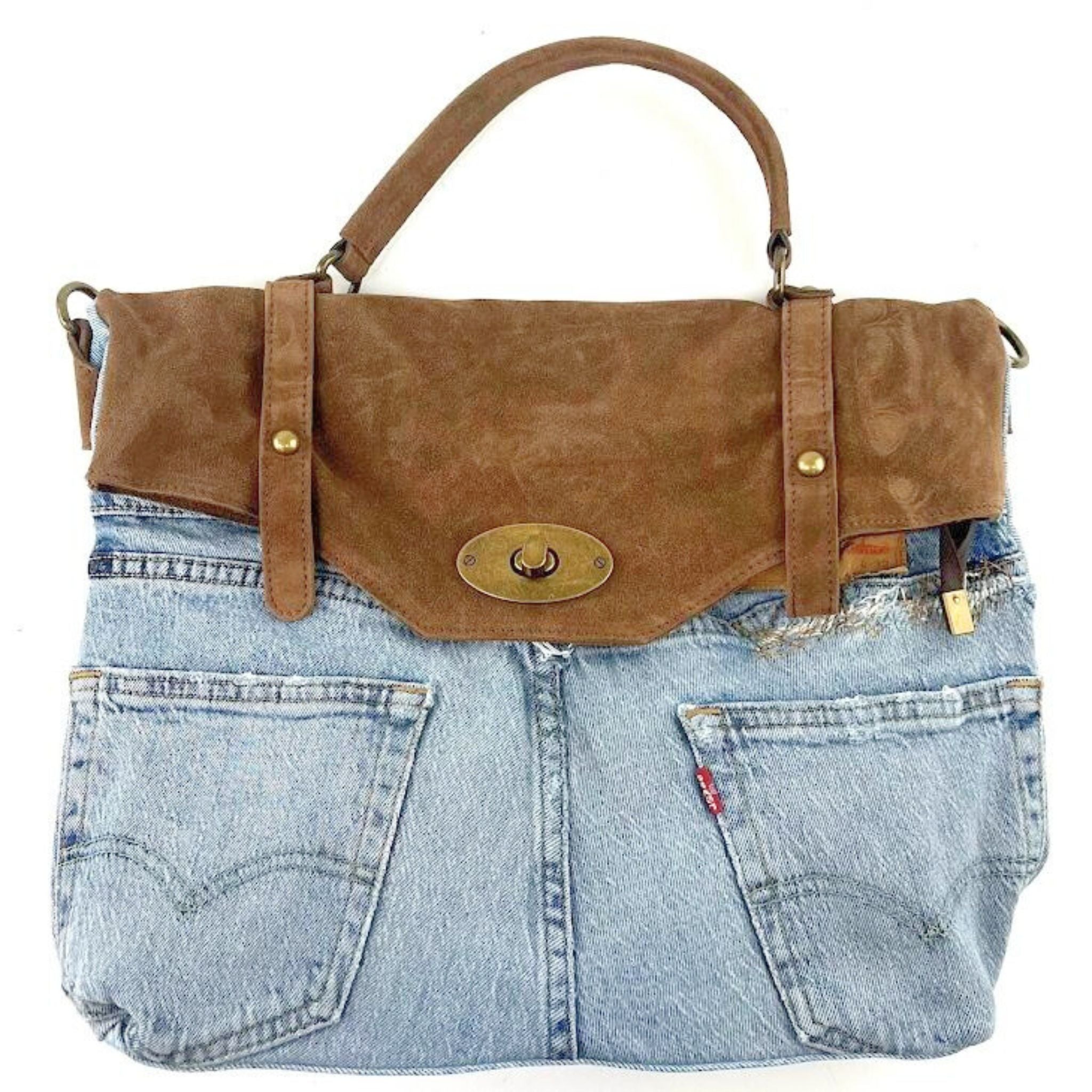 Postina Leonardo Vintage Denim Patta Suede Handbag