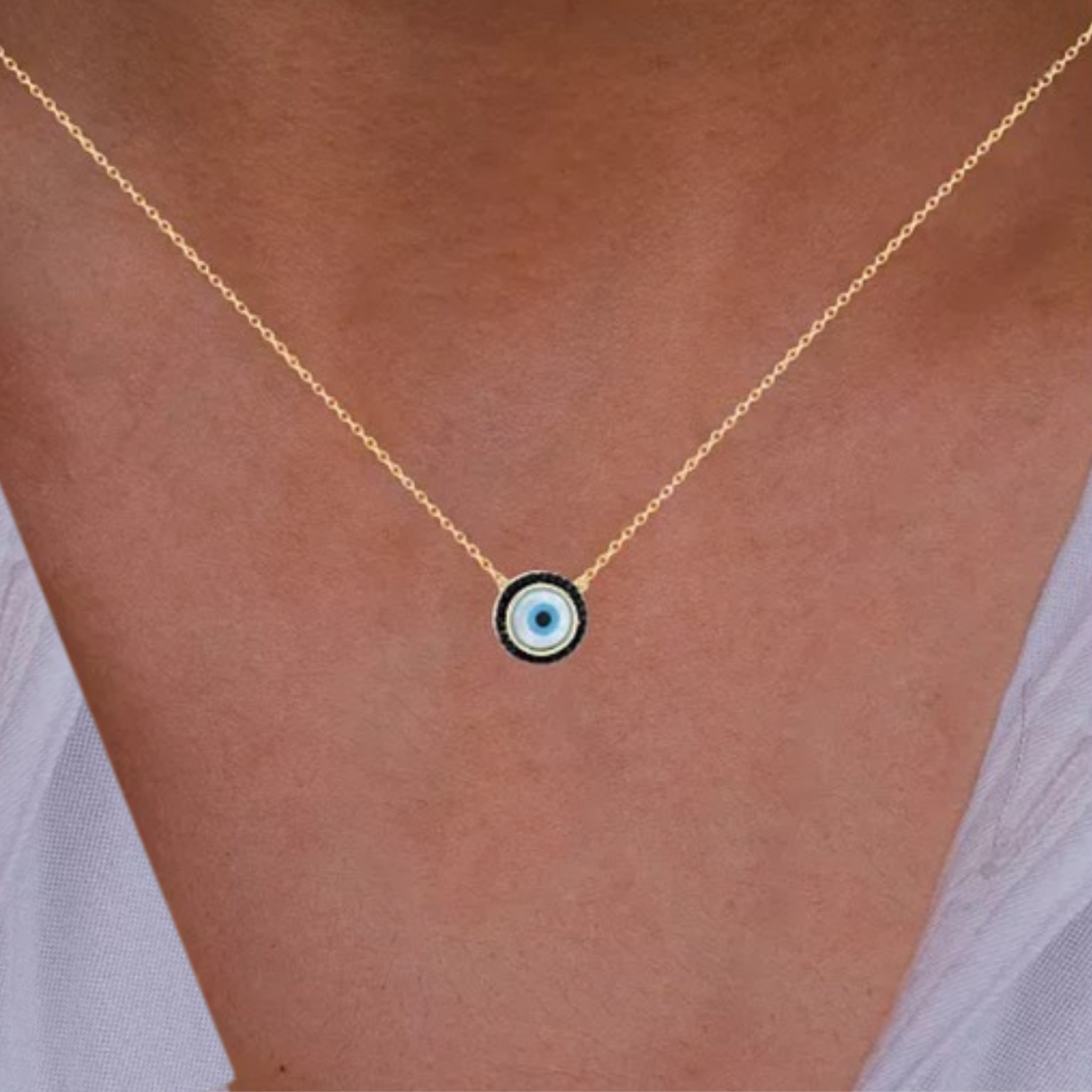 Round Eye Necklace with Black CZ Detailing