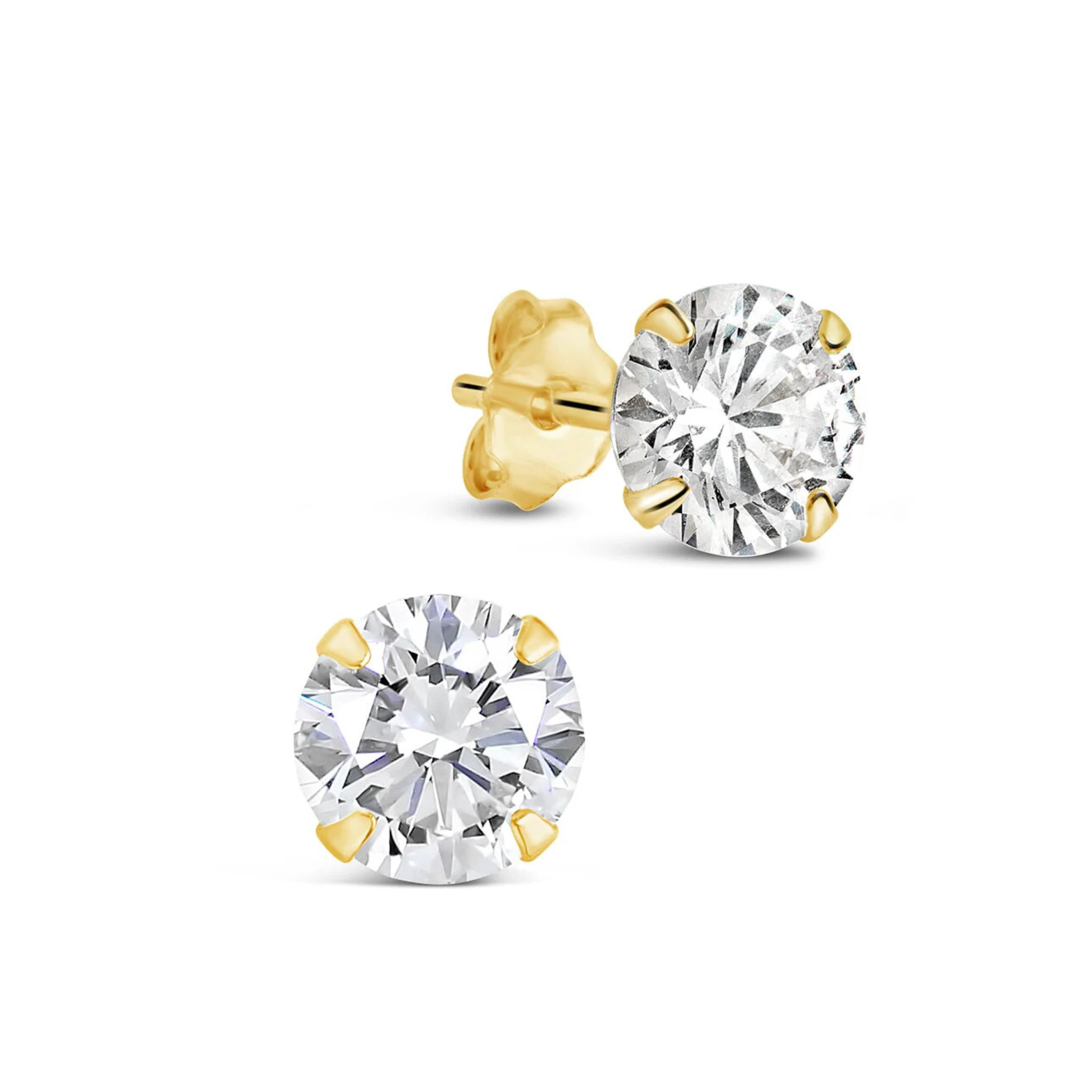 Medium CZ sterling silver stud earrings with round cut cubic zirconia stones, crafted by private label.