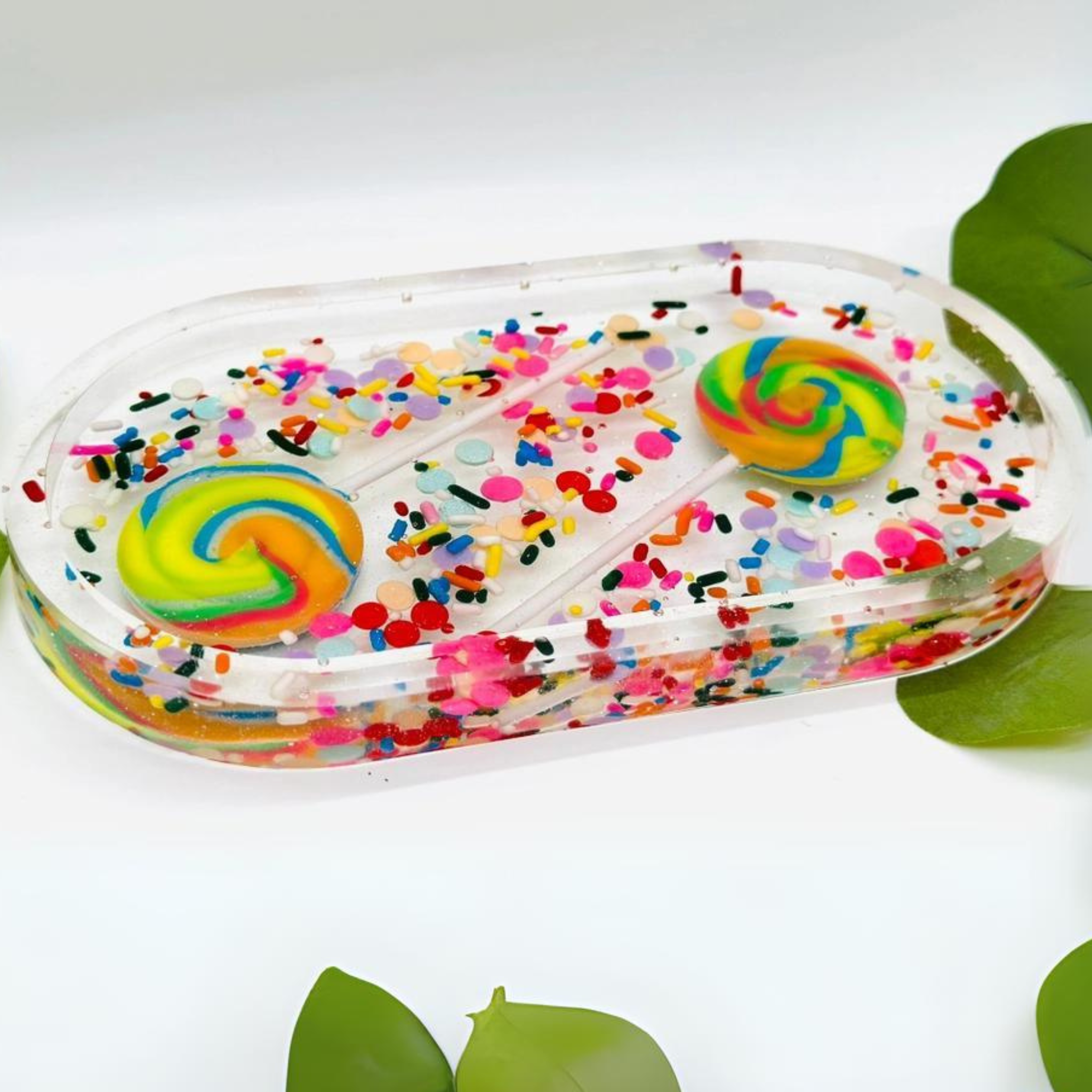 Pinwheel & Sprinkle Candy Oval Tray